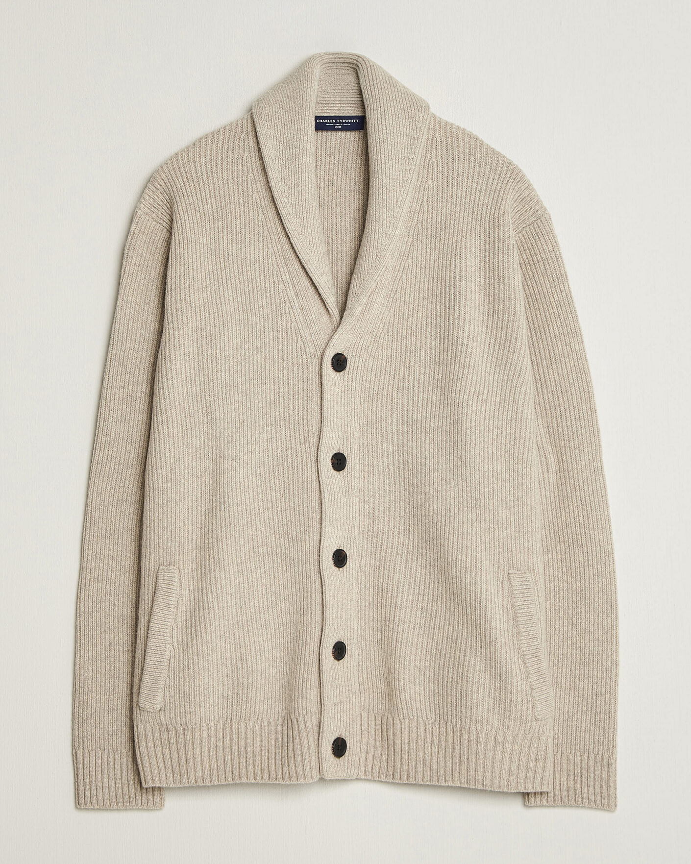 Homme | Pulls Et Tricots | Charles Tyrwhitt | Chunky Merino Shawl Neck Cardigan Oat