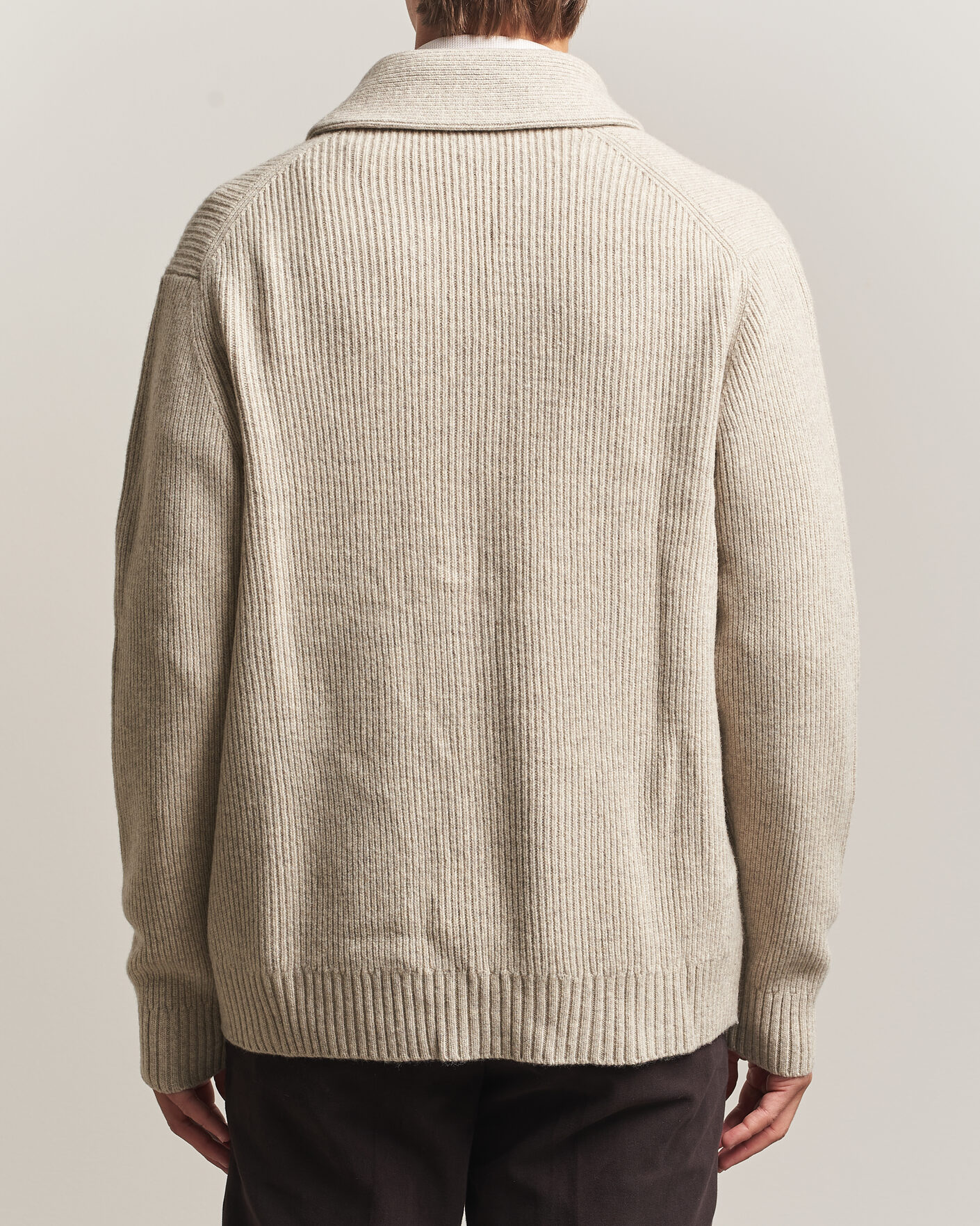 Homme | Pulls Et Tricots | Charles Tyrwhitt | Chunky Merino Shawl Neck Cardigan Oat