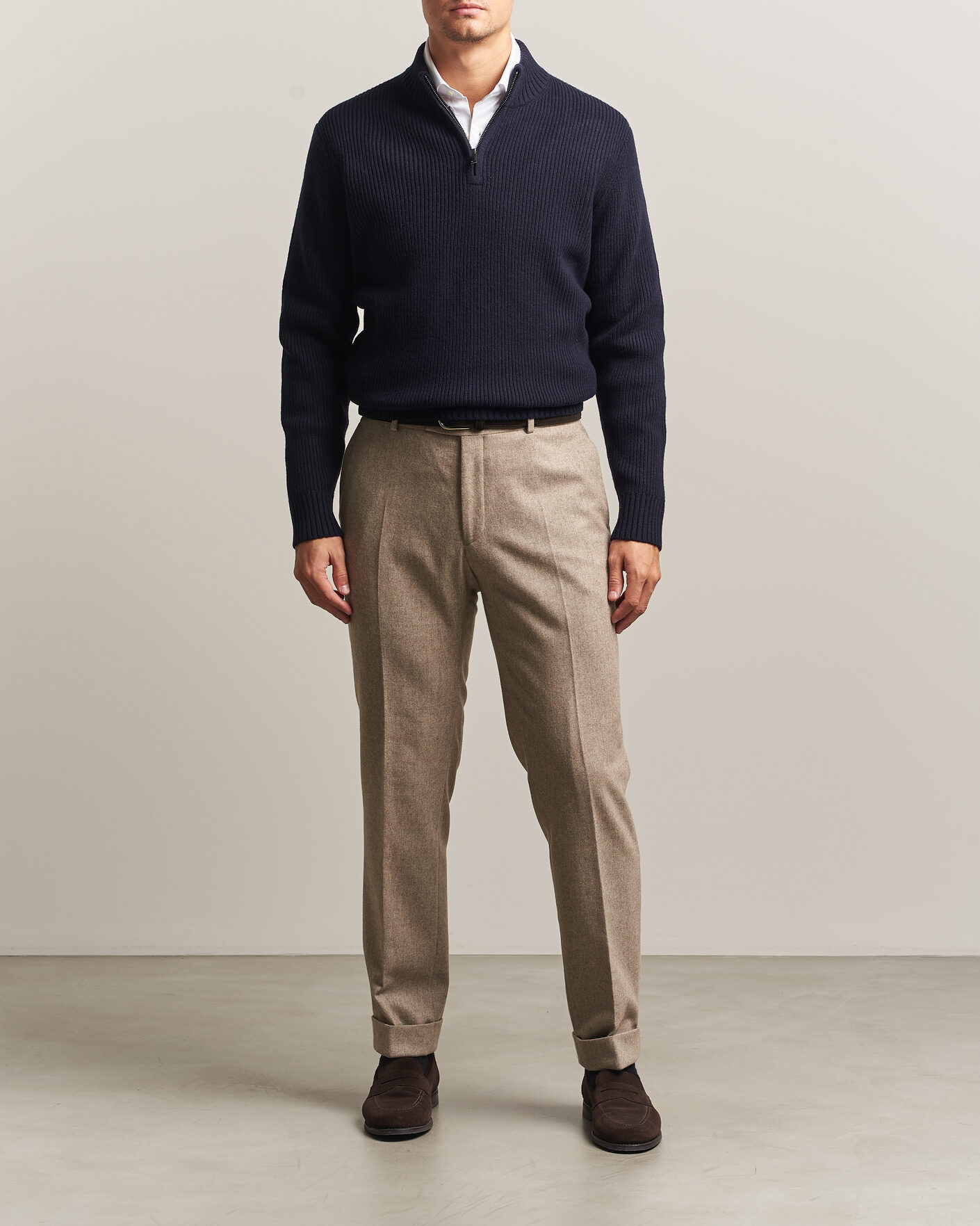 Homme | Pulls Et Tricots | Charles Tyrwhitt | Chunky Merino Zip Neck Navy
