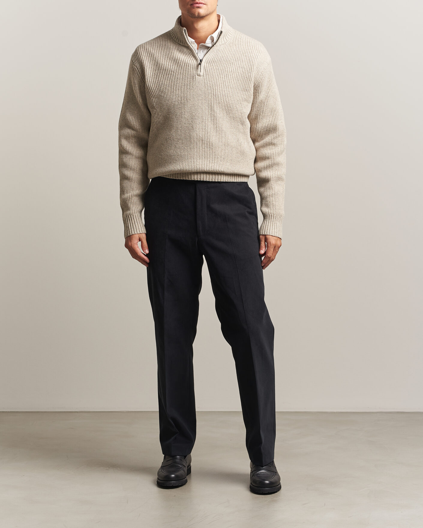 Homme | Pulls Et Tricots | Charles Tyrwhitt | Chunky Merino Zip Neck Oat