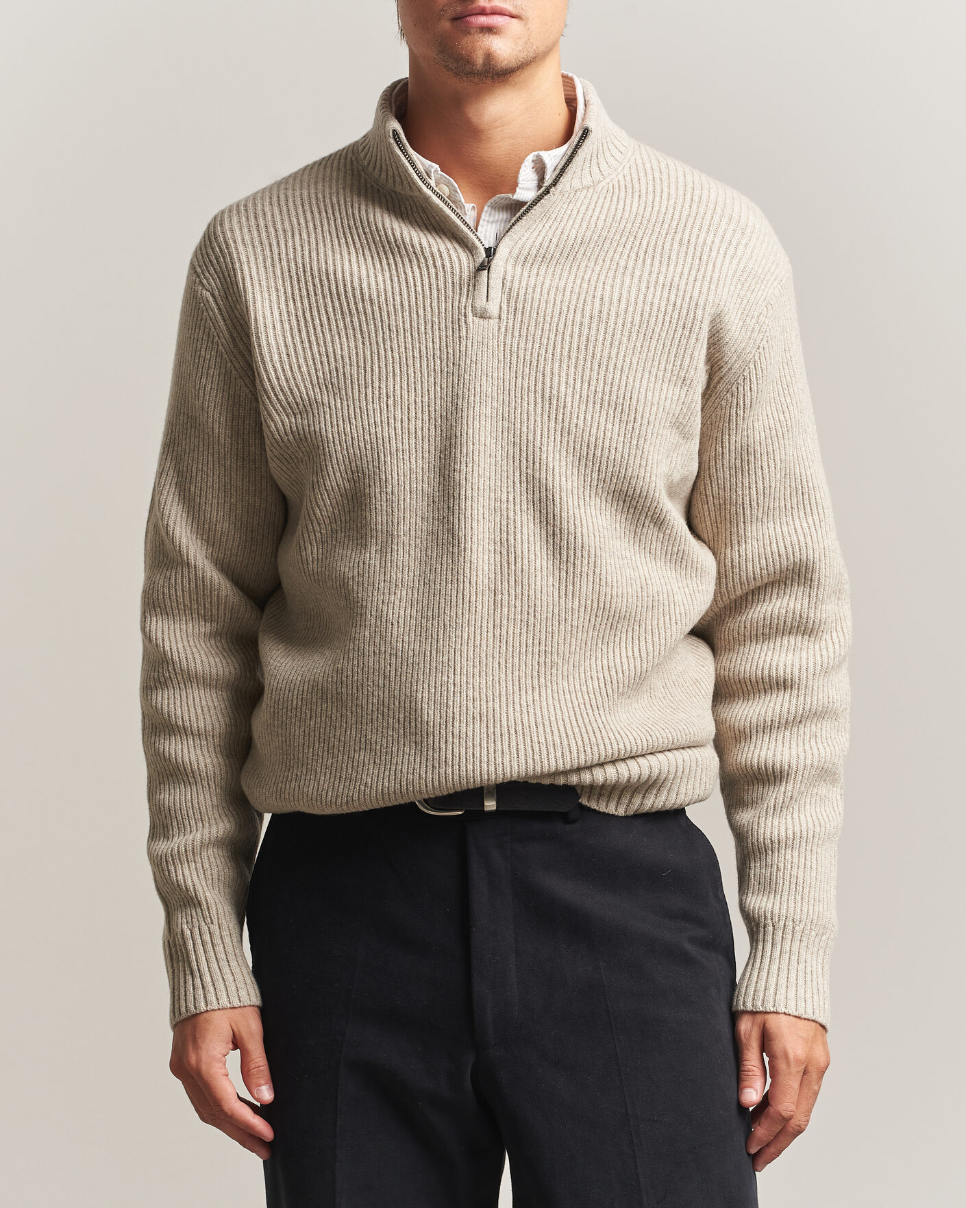 Homme | Pulls Et Tricots | Charles Tyrwhitt | Chunky Merino Zip Neck Oat