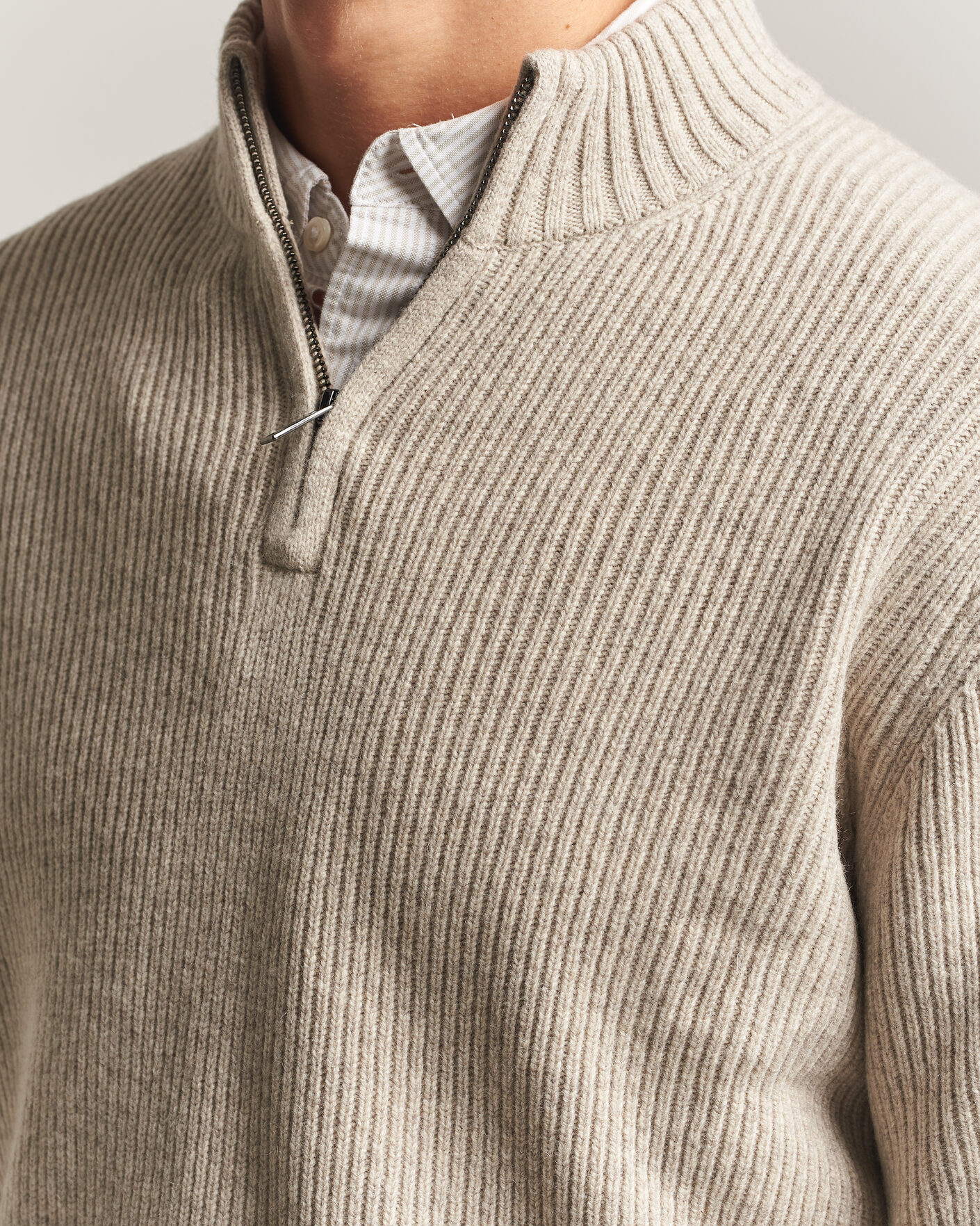 Homme | Pulls Et Tricots | Charles Tyrwhitt | Chunky Merino Zip Neck Oat