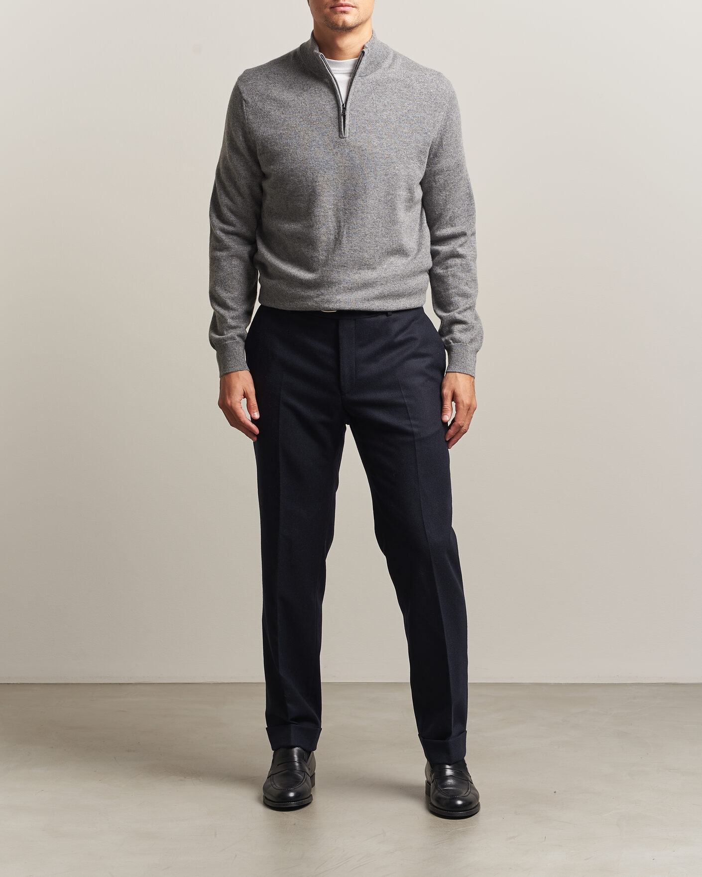 Homme | Pulls Et Tricots | Charles Tyrwhitt | Pure Cashmere Zip Neck Jumper Grey