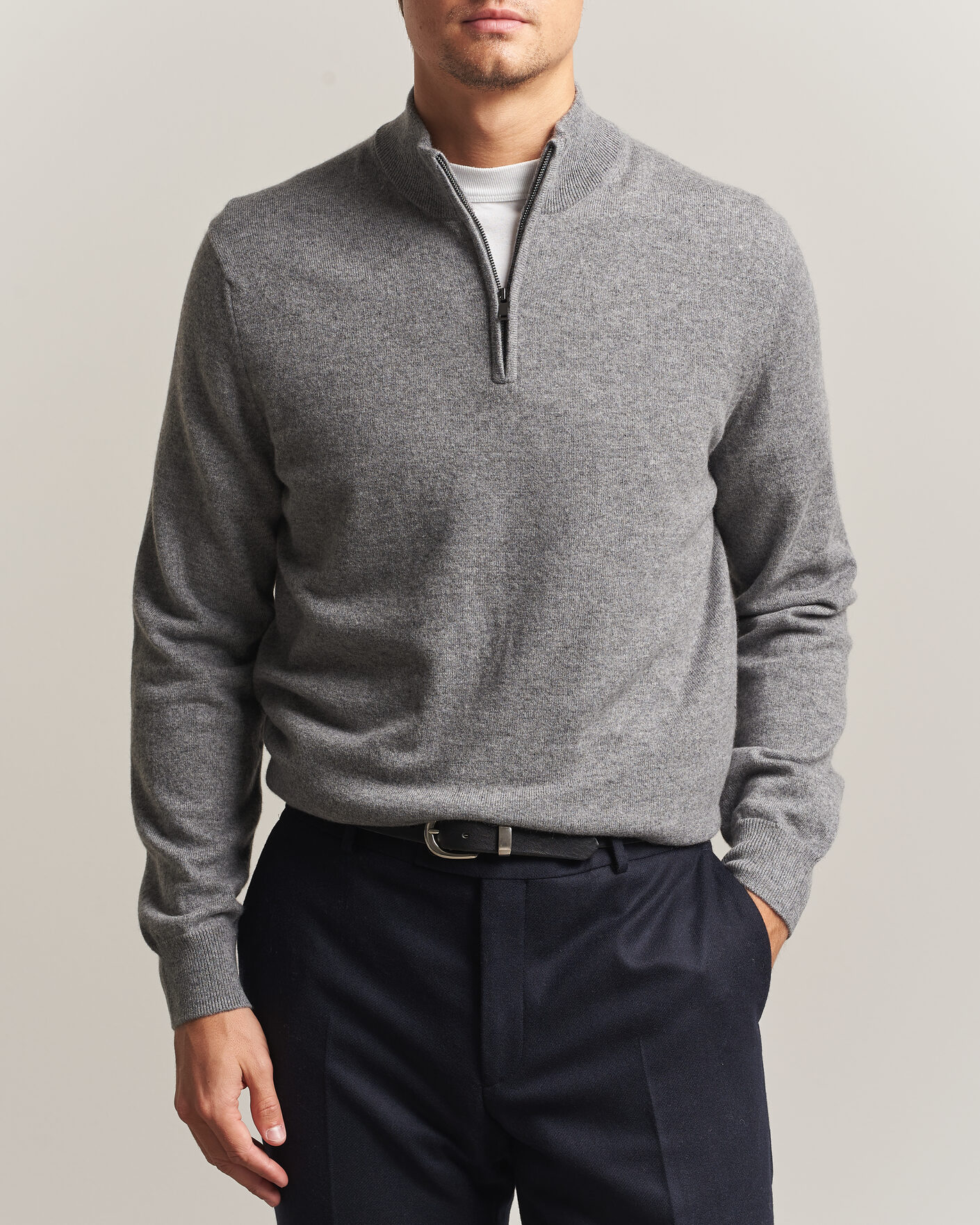 Homme | Pulls Et Tricots | Charles Tyrwhitt | Pure Cashmere Zip Neck Jumper Grey
