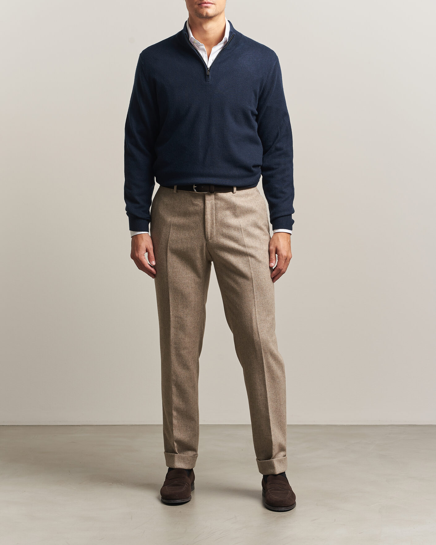 Homme | Pulls Et Tricots | Charles Tyrwhitt | Pure Cashmere Zip Neck Jumper Navy