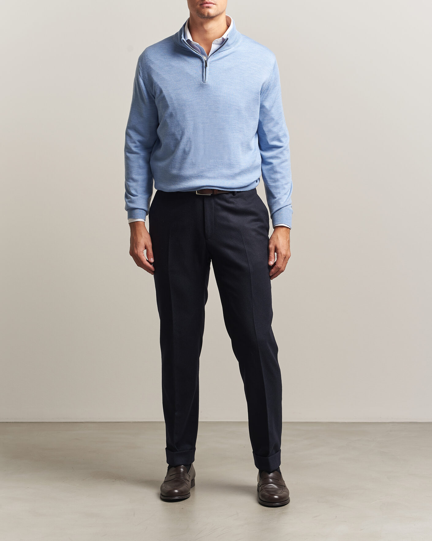 Homme | Pulls Et Tricots | Charles Tyrwhitt | Pure Merino Zip Neck Jumper Cornflower Blue