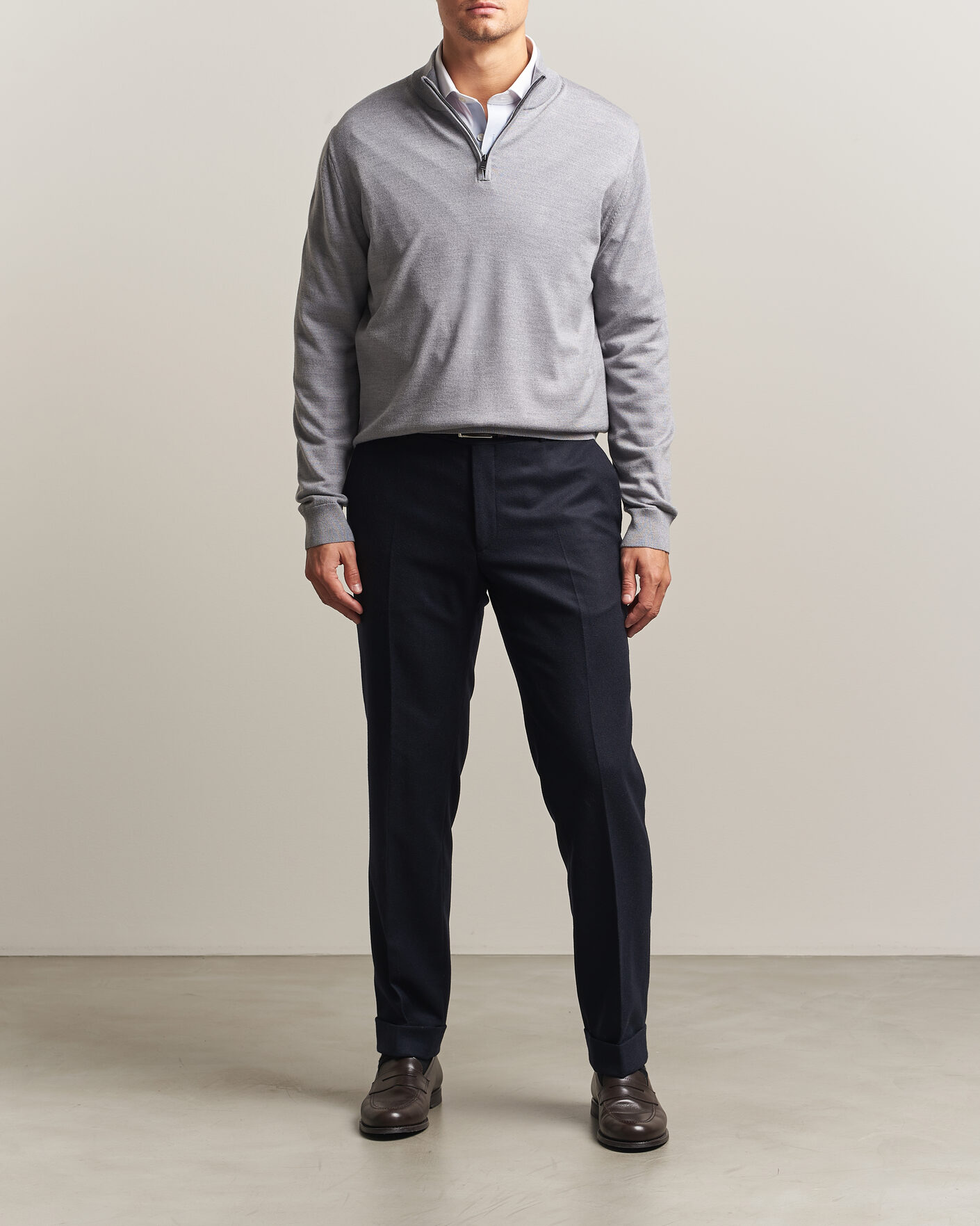 Homme | Pulls Et Tricots | Charles Tyrwhitt | Pure Merino Zip Neck Jumper Light Grey