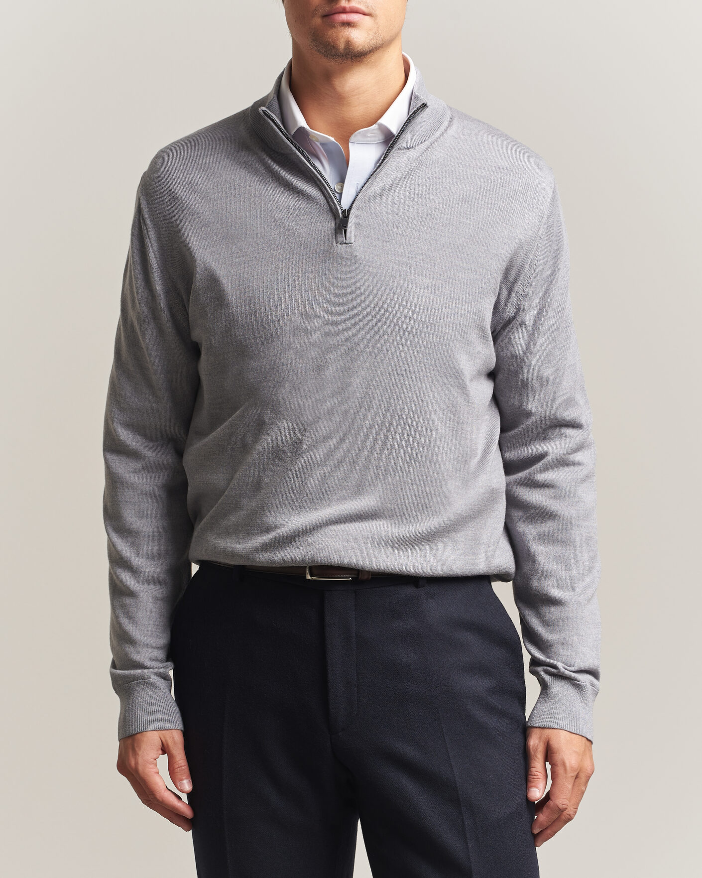 Homme | Pulls Et Tricots | Charles Tyrwhitt | Pure Merino Zip Neck Jumper Light Grey