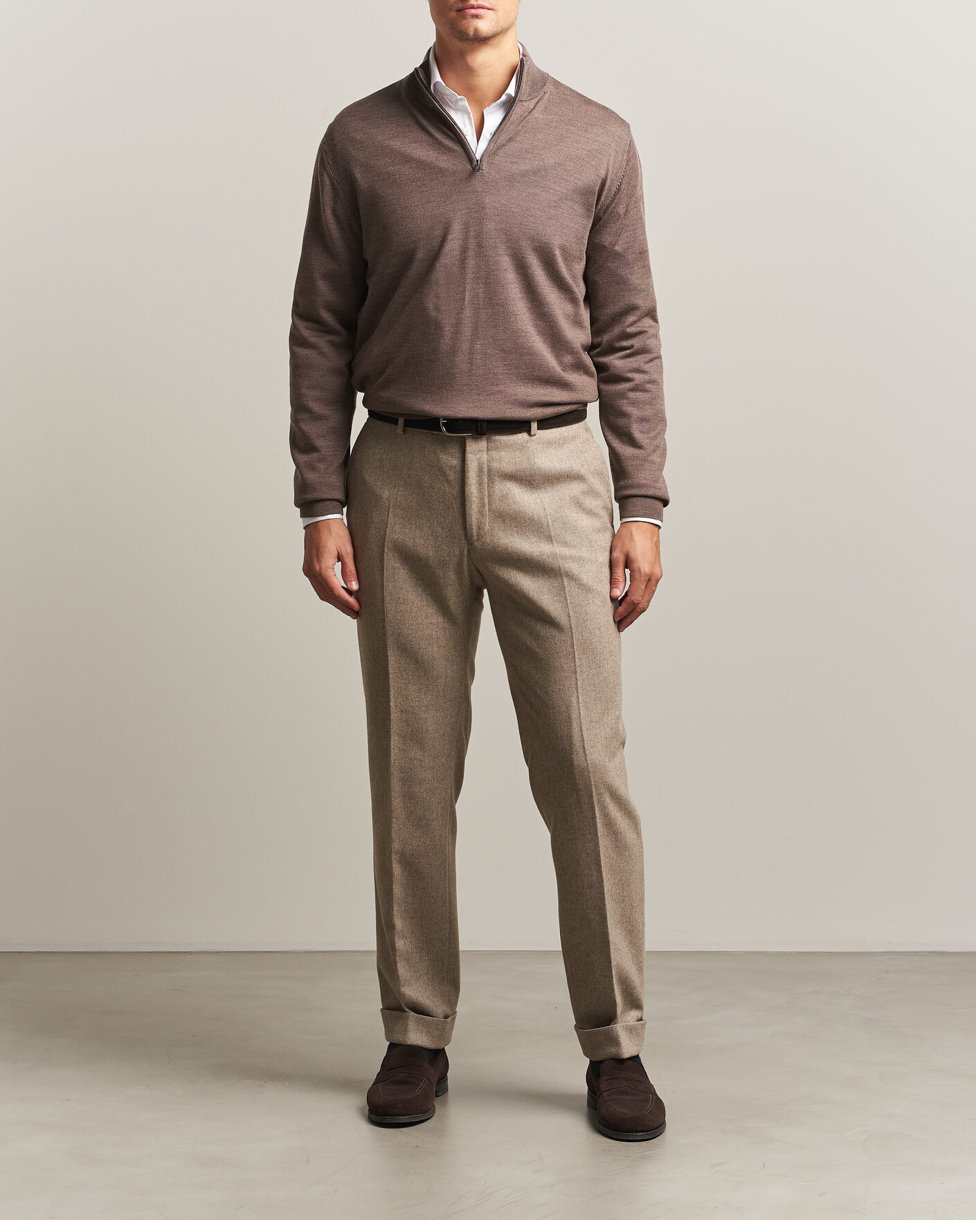 Homme | Pulls Et Tricots | Charles Tyrwhitt | Pure Merino Zip Neck Jumper Mocha