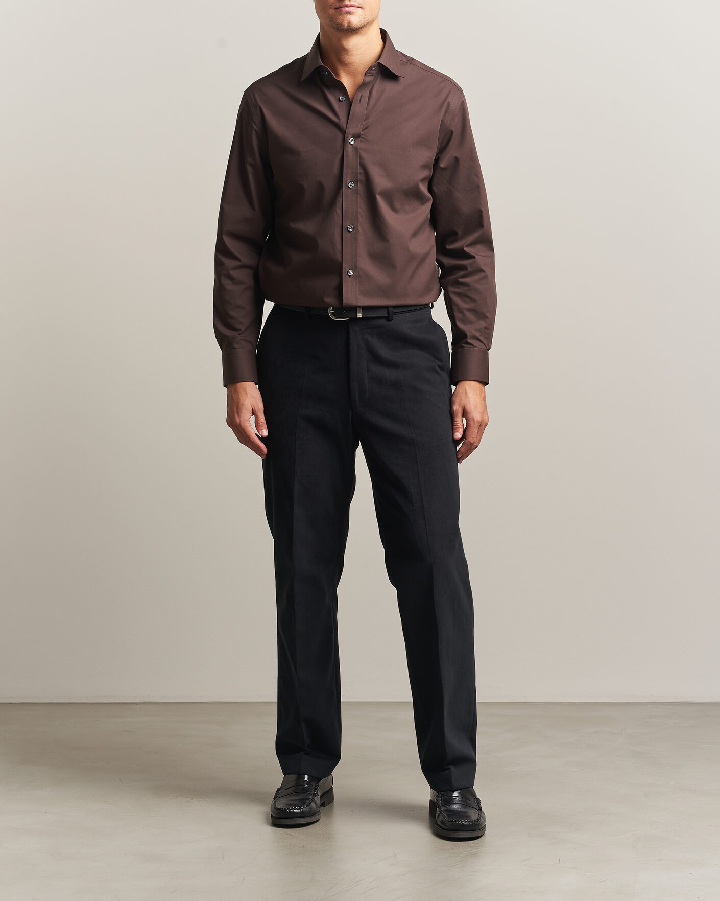 Homme | Chemises | Charles Tyrwhitt | Slim Fit Non Iron Poplin Cut Away Shirt Chocolate