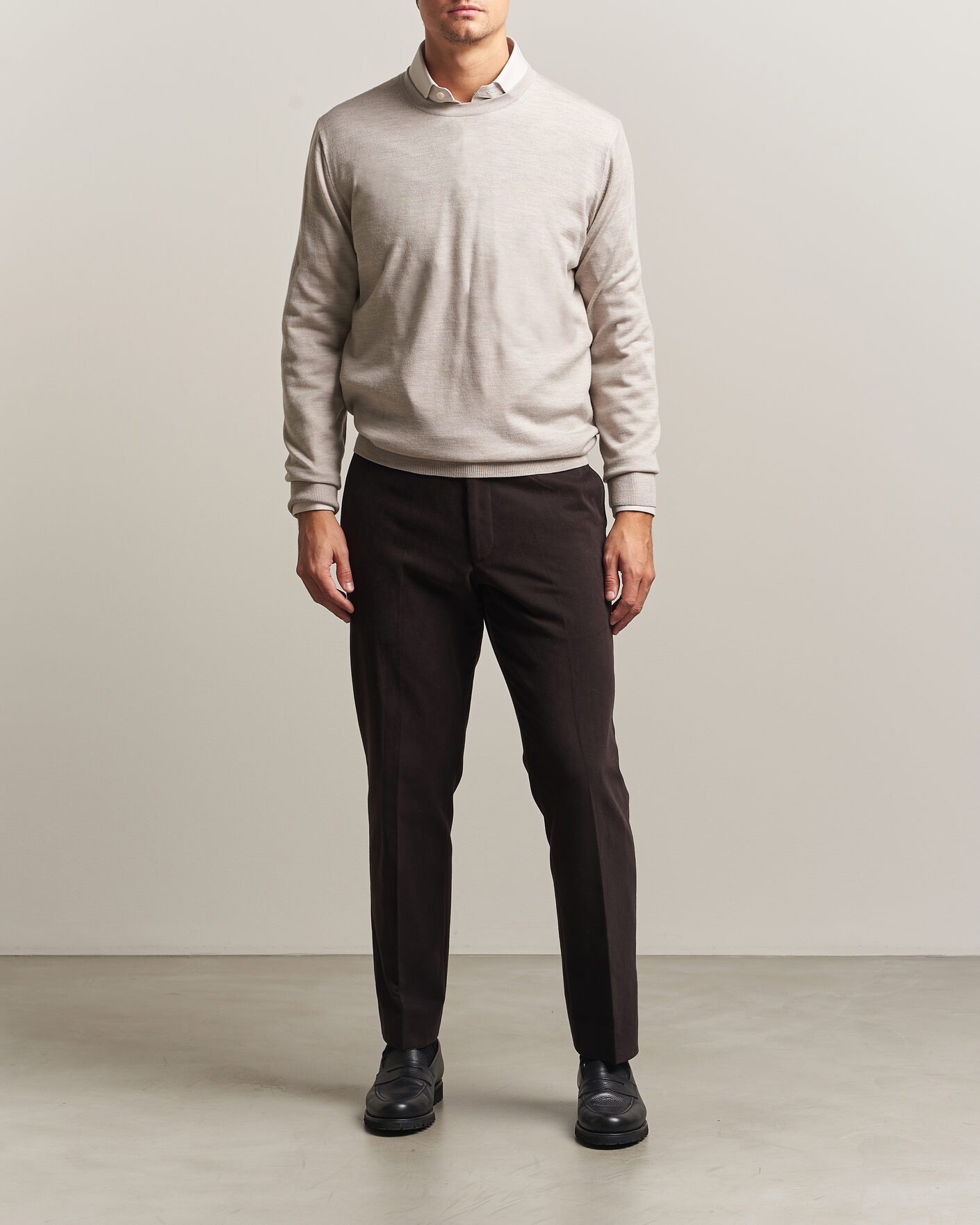 Homme | Pulls Et Tricots | Charles Tyrwhitt | Pure Merino Crew Neck Jumper Limestone