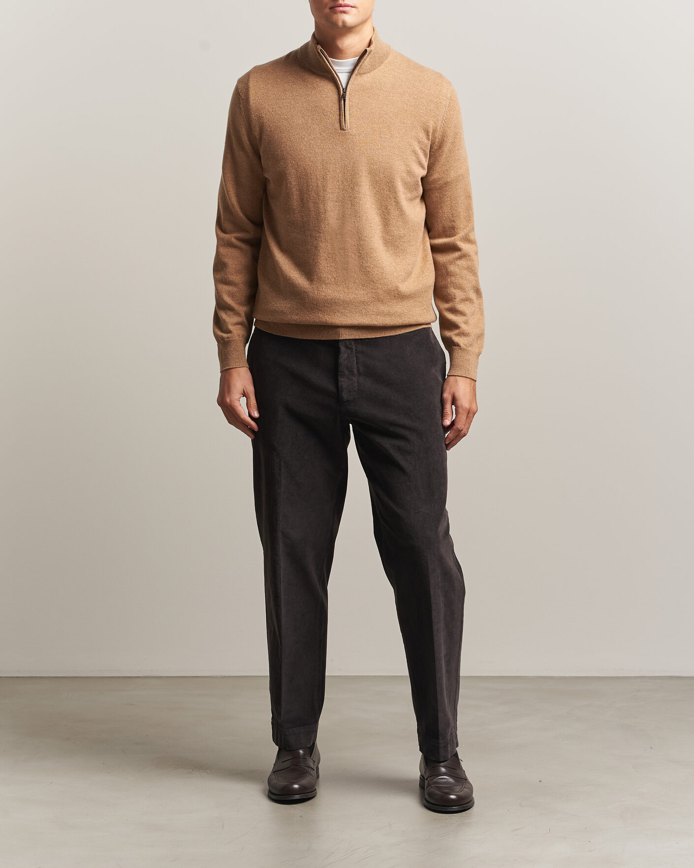 Homme | Pulls Et Tricots | Charles Tyrwhitt | Pure Cashmere Zip Neck Jumper Tan