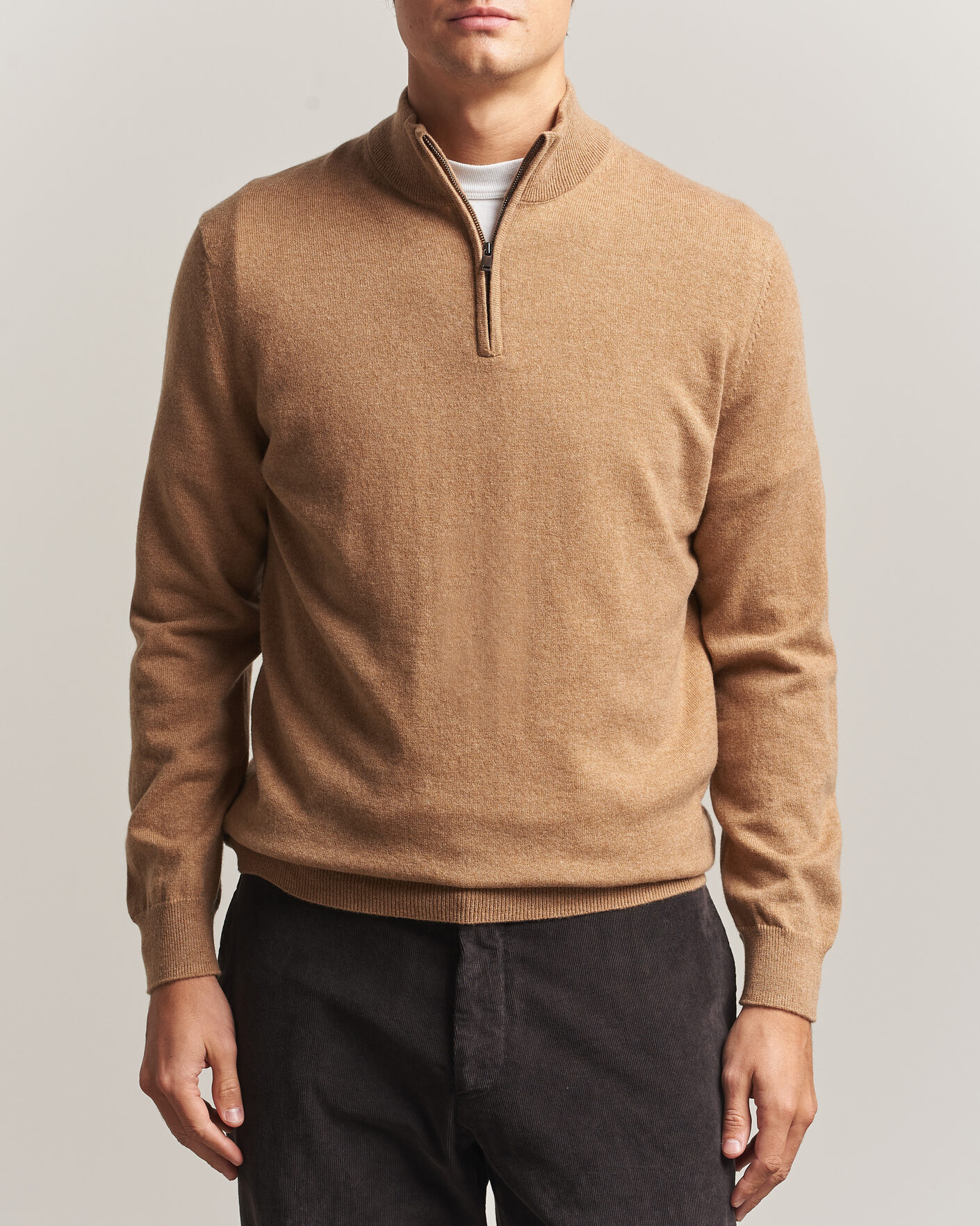 Homme | Pulls Et Tricots | Charles Tyrwhitt | Pure Cashmere Zip Neck Jumper Tan