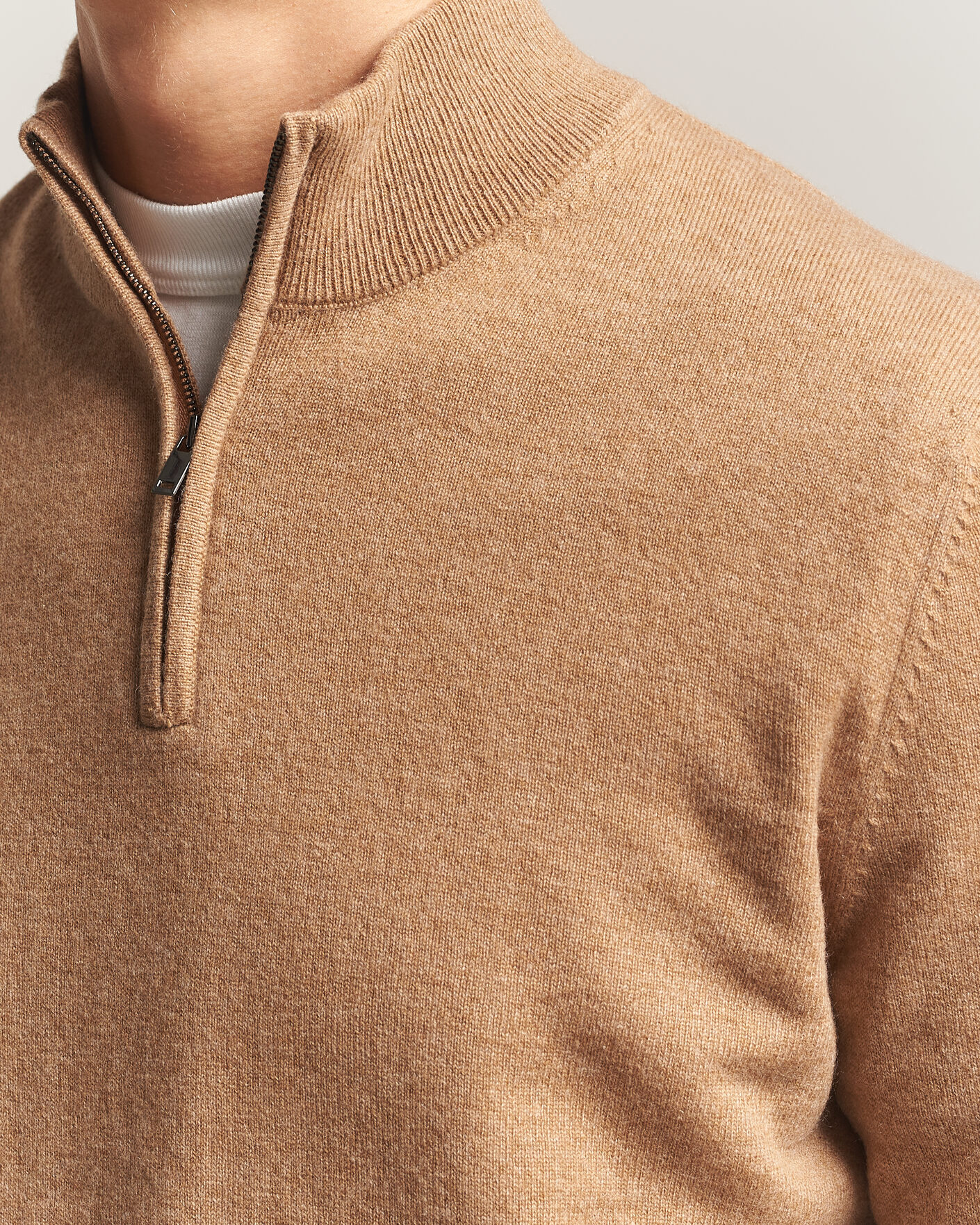 Homme | Pulls Et Tricots | Charles Tyrwhitt | Pure Cashmere Zip Neck Jumper Tan