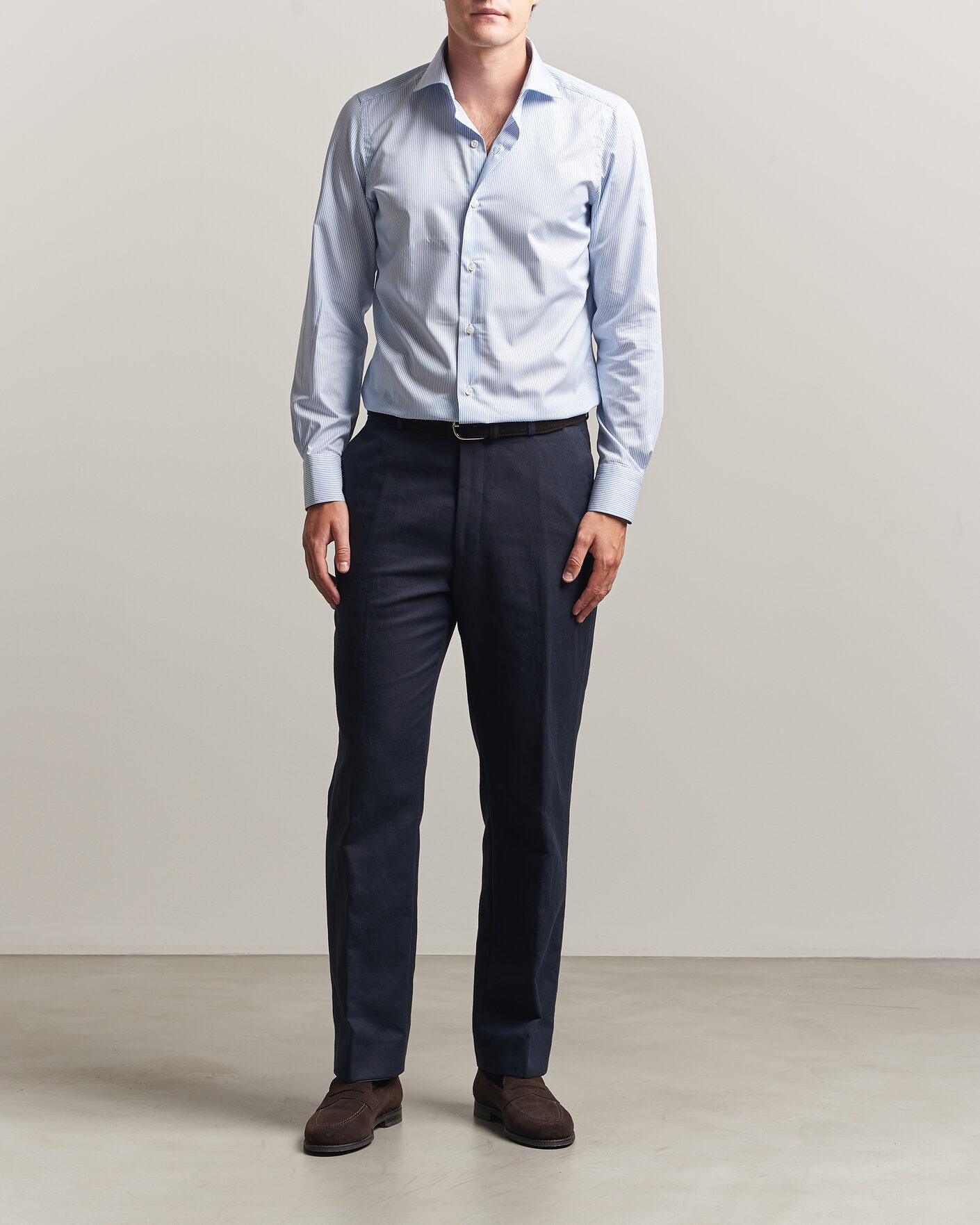 Homme | Chemises | Finamore Napoli | Milano Slim Traveller Cotton Shirt Blue Stripe
