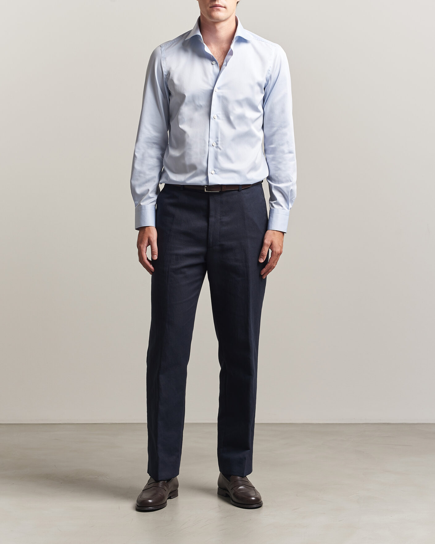 Homme | Chemises | Finamore Napoli | Milano Slim Traveller Cotton Shirt Light Blue