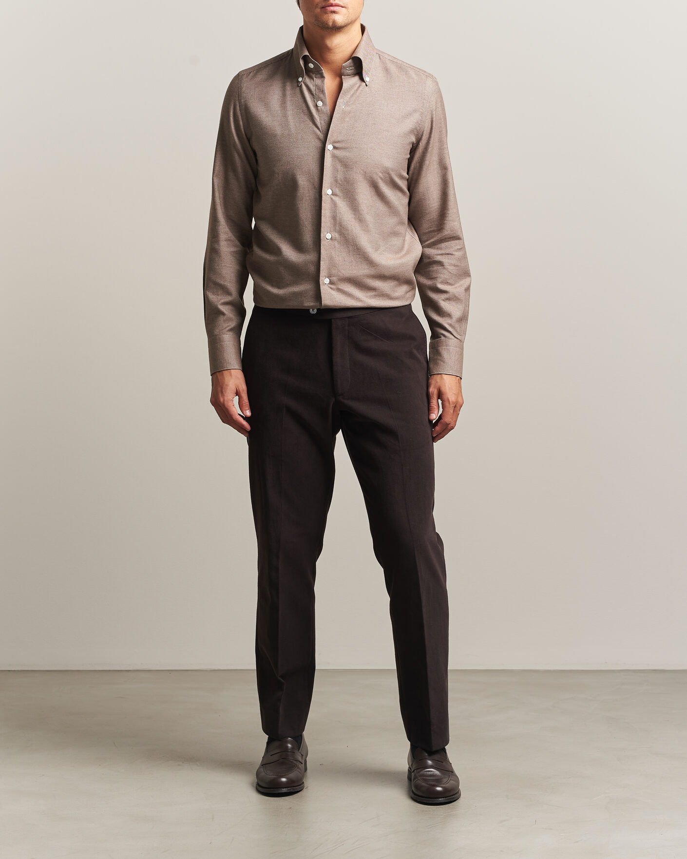 Homme | Chemises | Finamore Napoli | Milano Slim Cashmere BD Shirt Brown