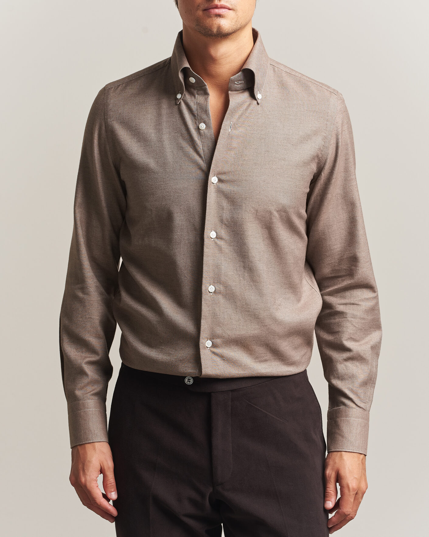 Homme | Chemises | Finamore Napoli | Milano Slim Cashmere BD Shirt Brown