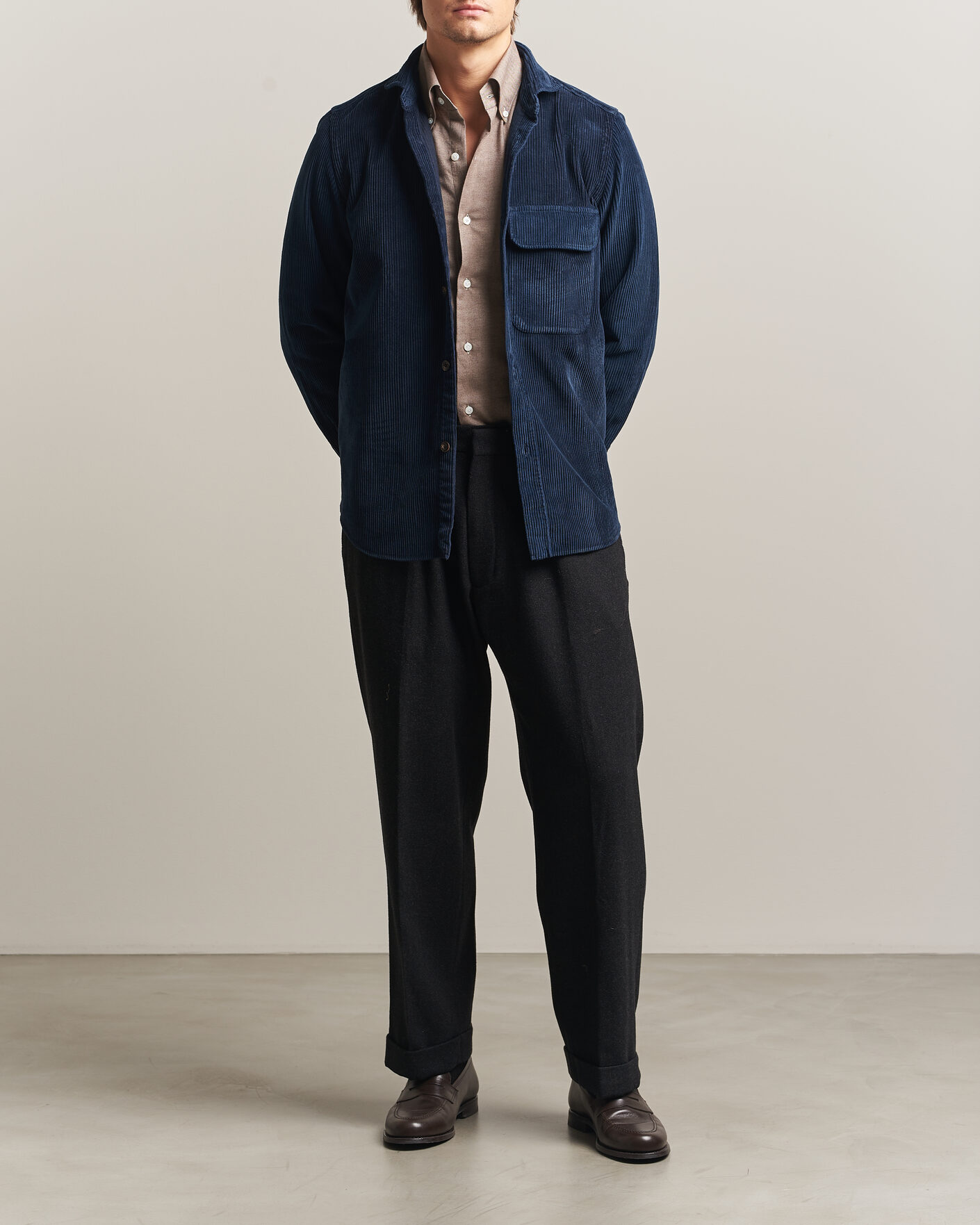 Homme | Chemises | Finamore Napoli | Garment Dyed Corduroy Overshirt Navy