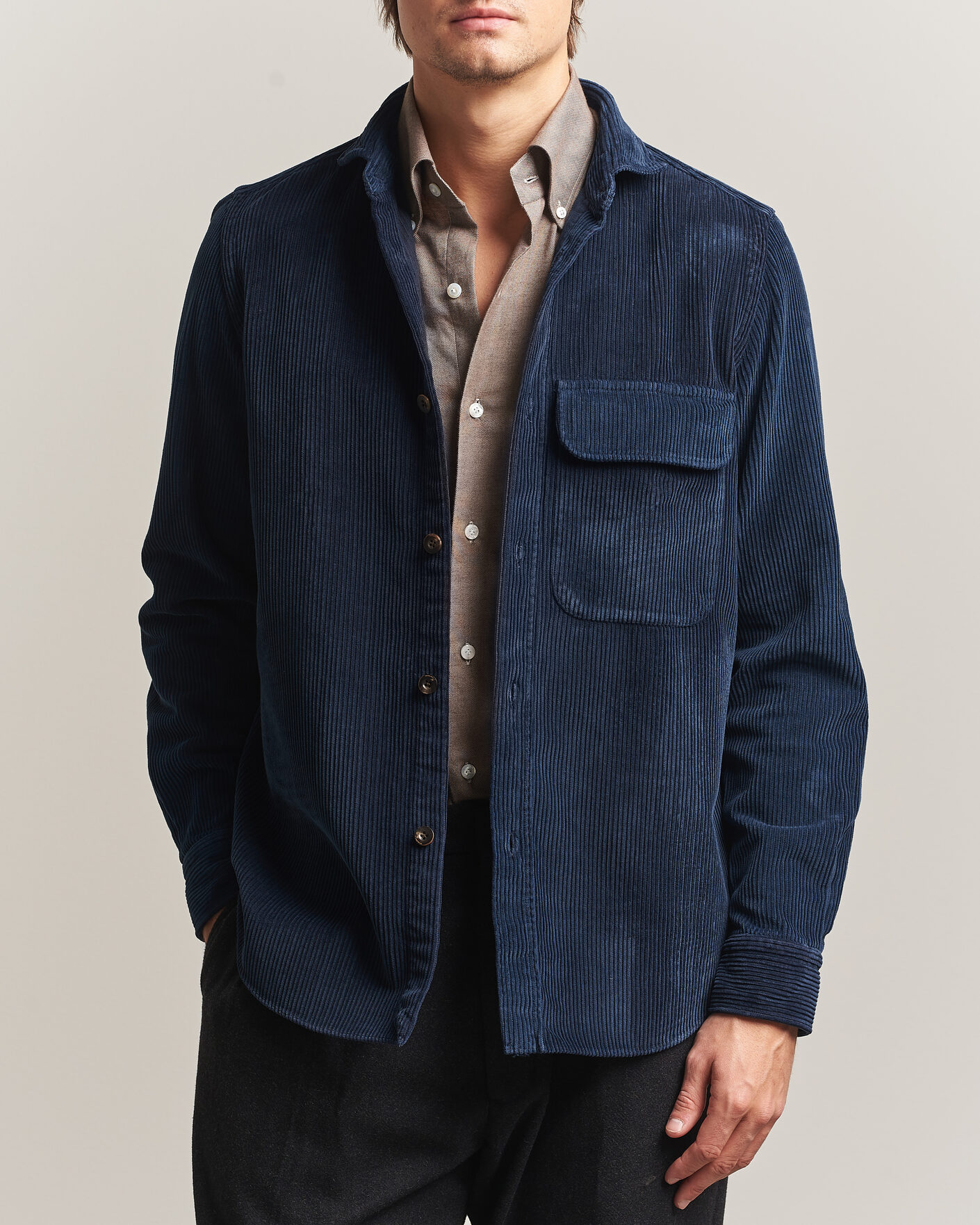 Homme | Chemises | Finamore Napoli | Garment Dyed Corduroy Overshirt Navy