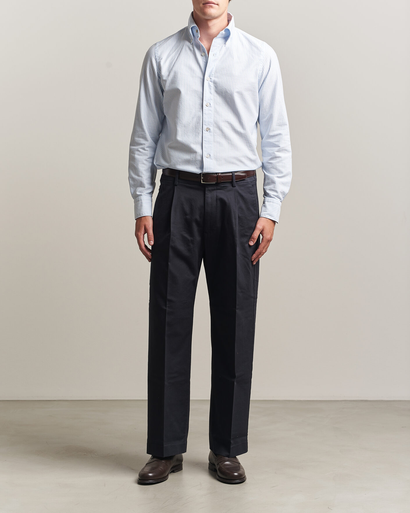 Homme | Chemises | Finamore Napoli | Gaeta Oxford Button Down Shirt Light Blue Stripe