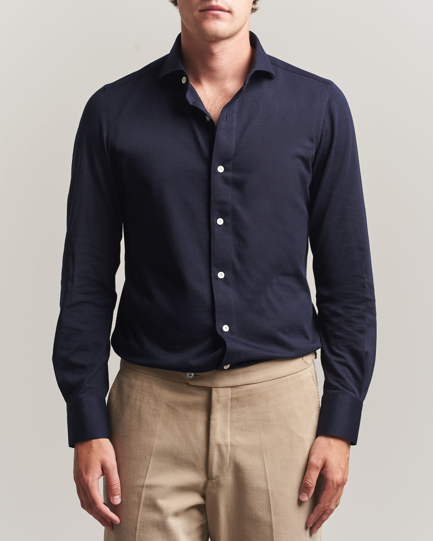 Homme | Chemises | Finamore Napoli | Cotton/Cashmere Jersey Shirt Navy