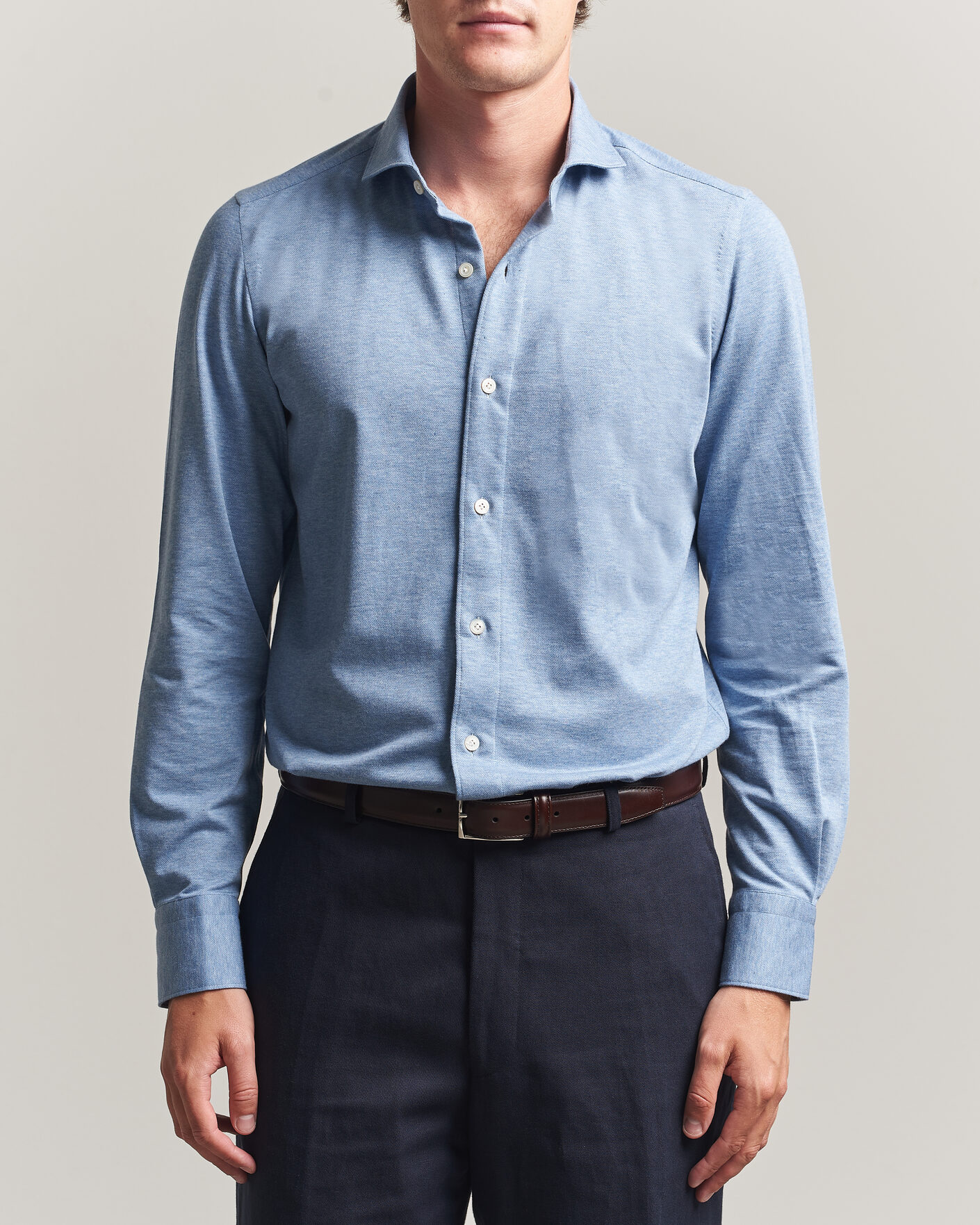Homme | Chemises | Finamore Napoli | Cotton/Cashmere Jersey Shirt Light Blue