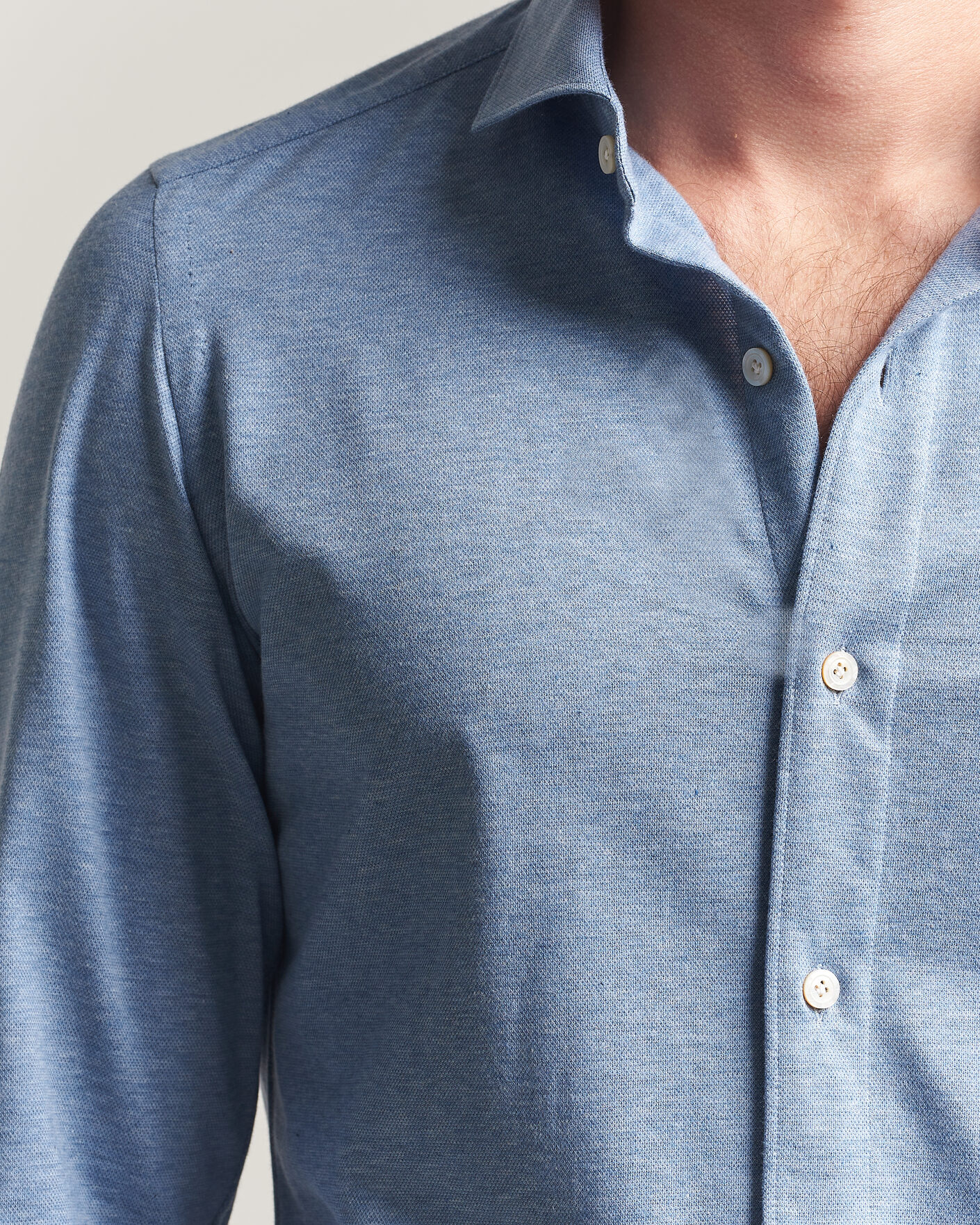 Homme | Chemises | Finamore Napoli | Cotton/Cashmere Jersey Shirt Light Blue