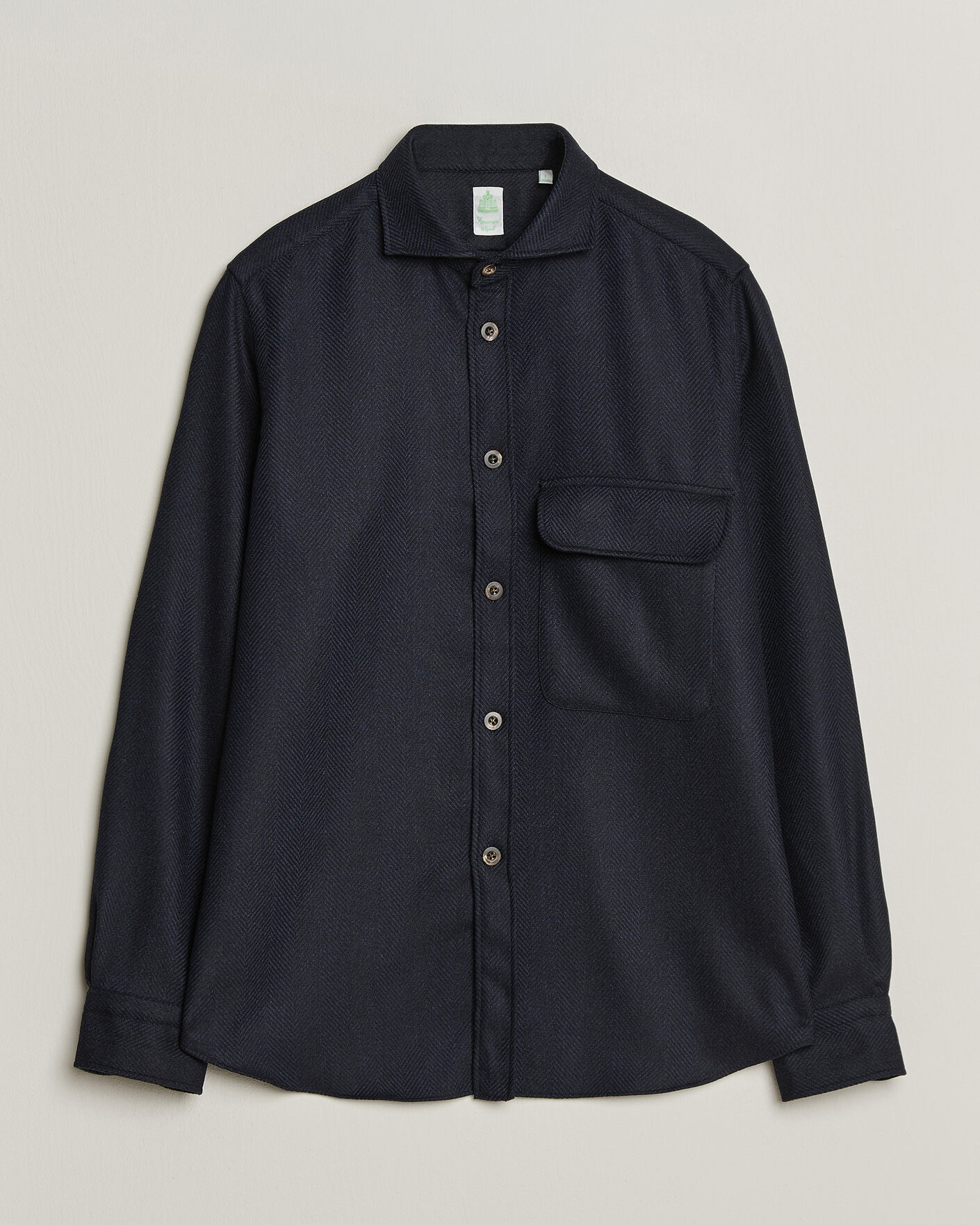 Homme | Chemises | Finamore Napoli | Wool Herringbone Overshirt Navy