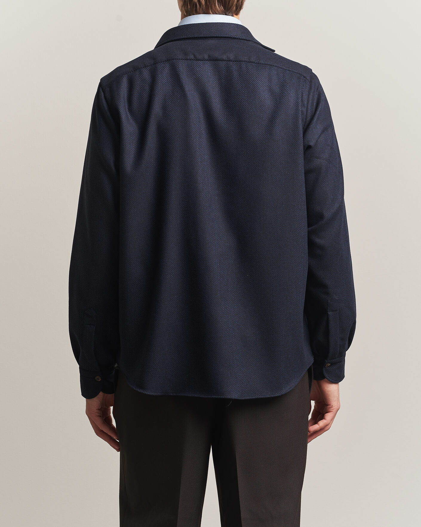 Homme | Chemises | Finamore Napoli | Wool Herringbone Overshirt Navy