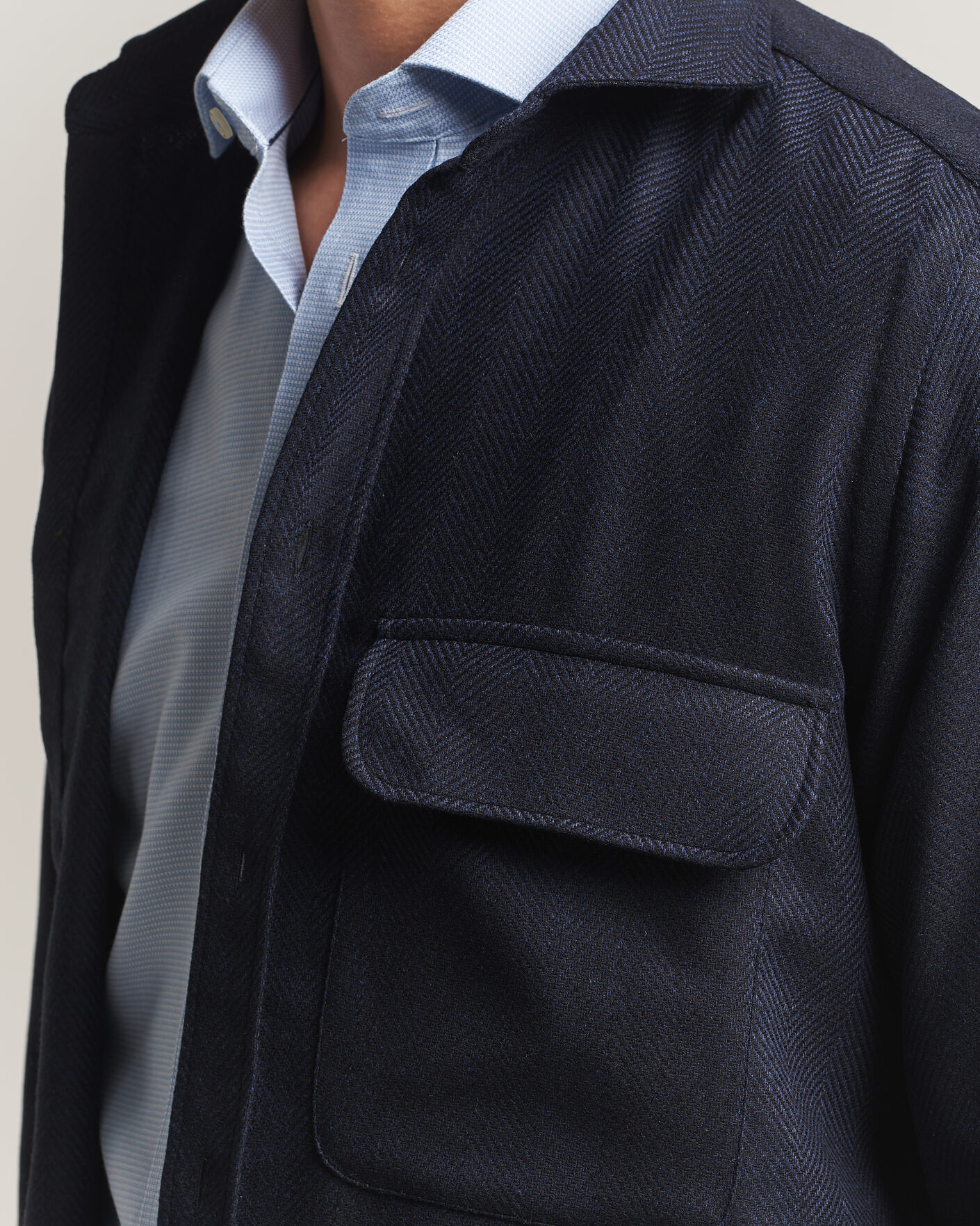 Homme | Chemises | Finamore Napoli | Wool Herringbone Overshirt Navy
