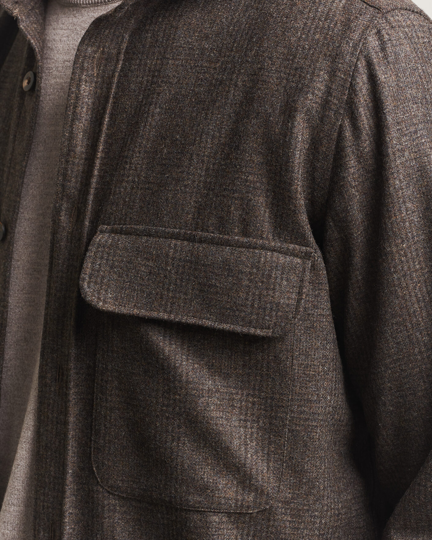 Homme | Chemises | Finamore Napoli | Wool Houndstooth Overshirt Dark Brown