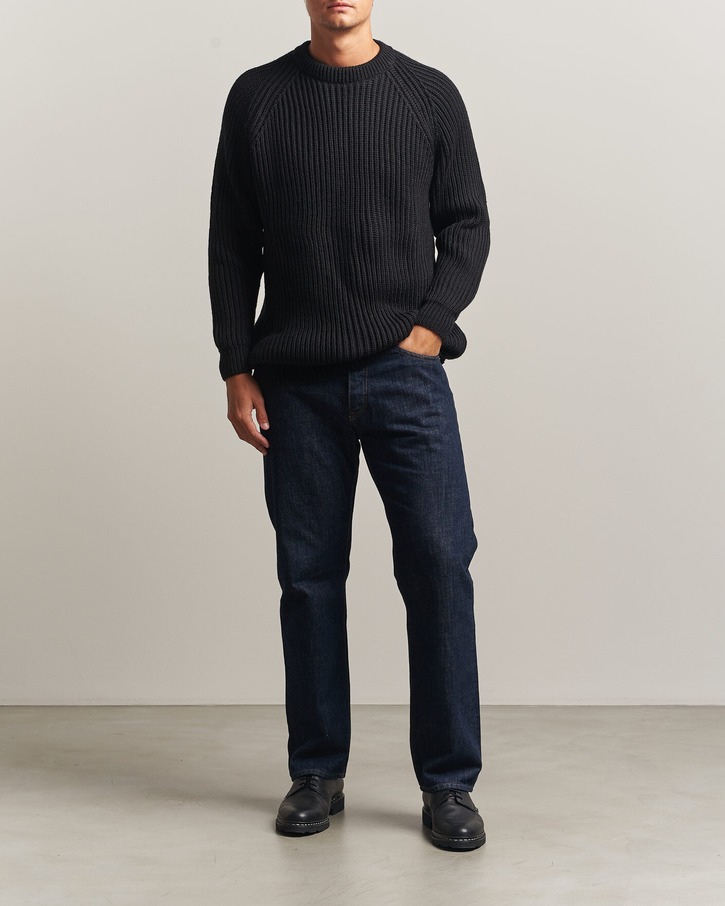 Homme | Pulls Et Tricots | Gloverall | Fisherman Rib Chunky Wool Crew Neck Black