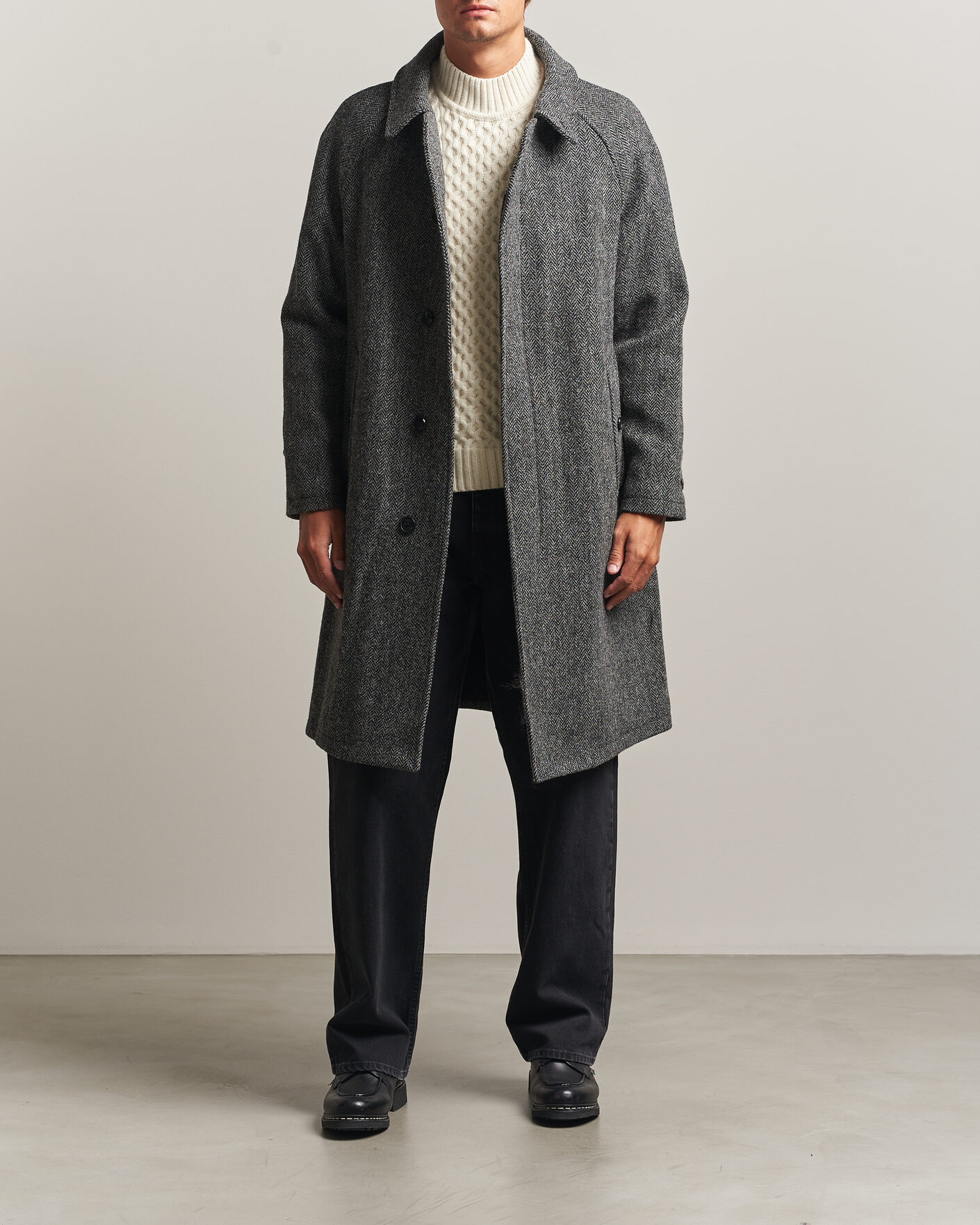 Homme | Manteaux Et Vestes | Gloverall | Hynes Harris Tweed Coat Charcoal Herringbone