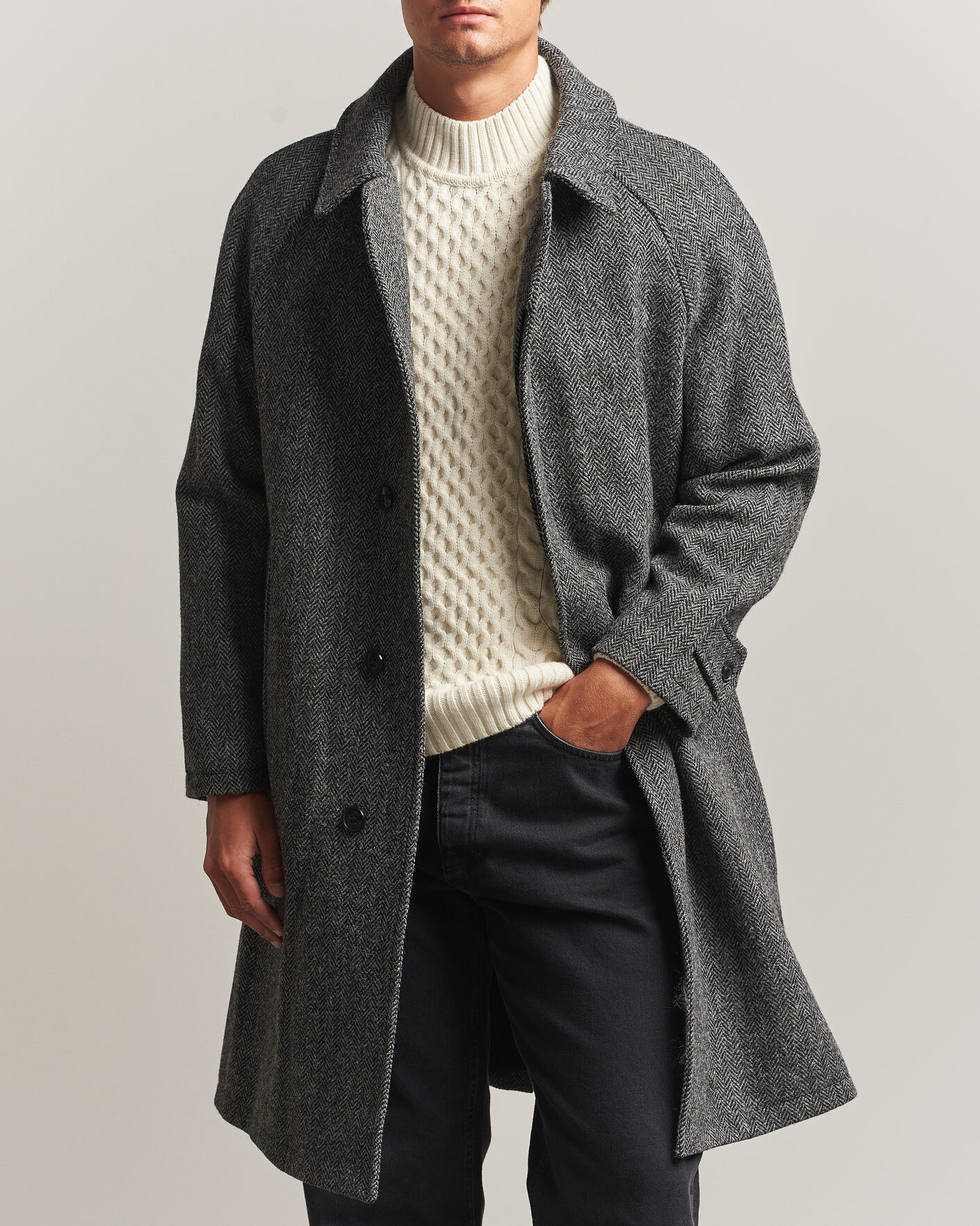 Homme | Manteaux Et Vestes | Gloverall | Hynes Harris Tweed Coat Charcoal Herringbone