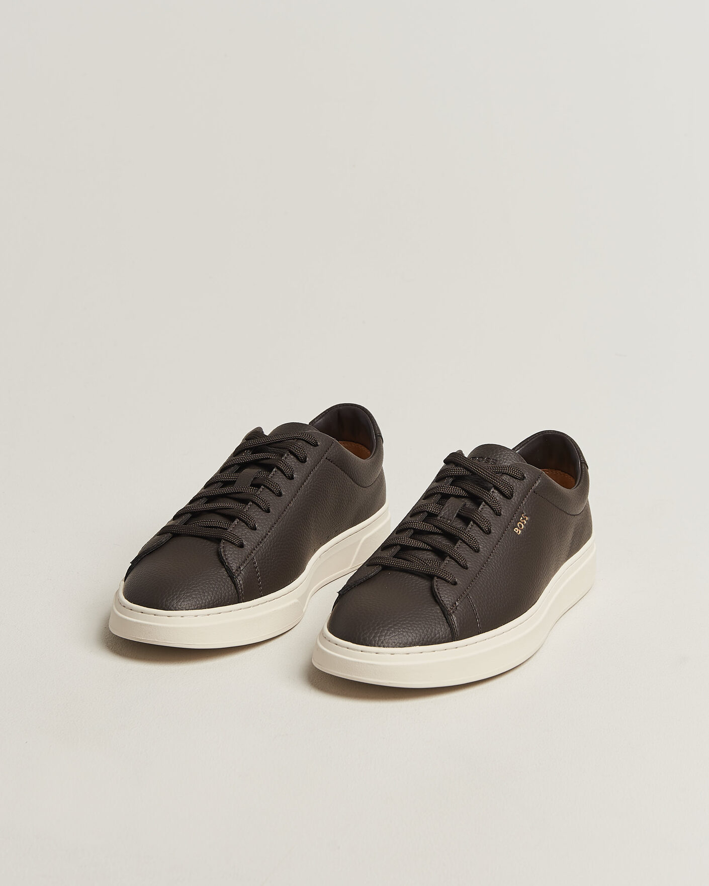 Homme | Baskets | BOSS BLACK | Kieran Grained Leather Sneaker Dark Brown