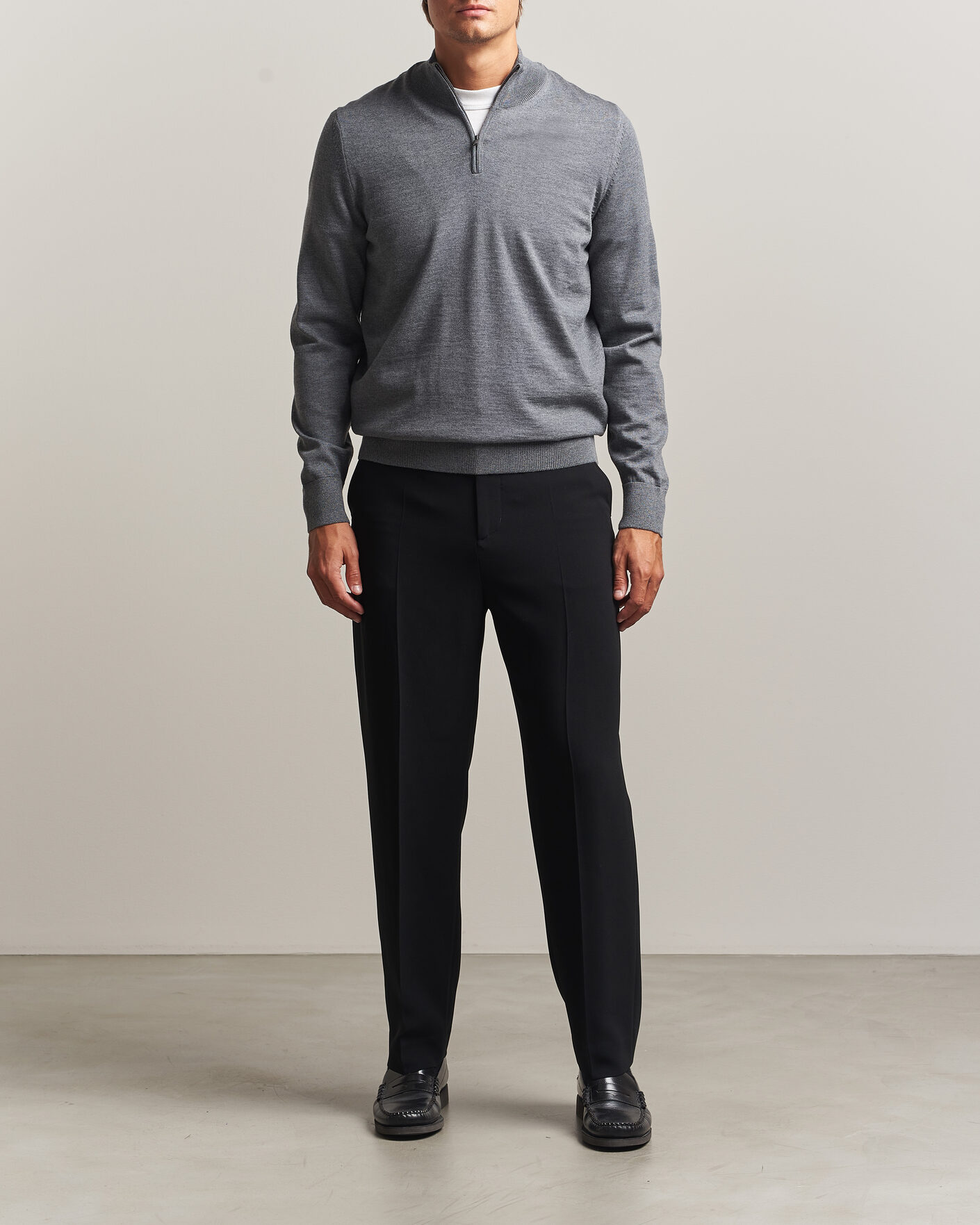 Homme | Pulls Et Tricots | BOSS BLACK | Ebenji Merino Knitted Half Zip Medium Grey