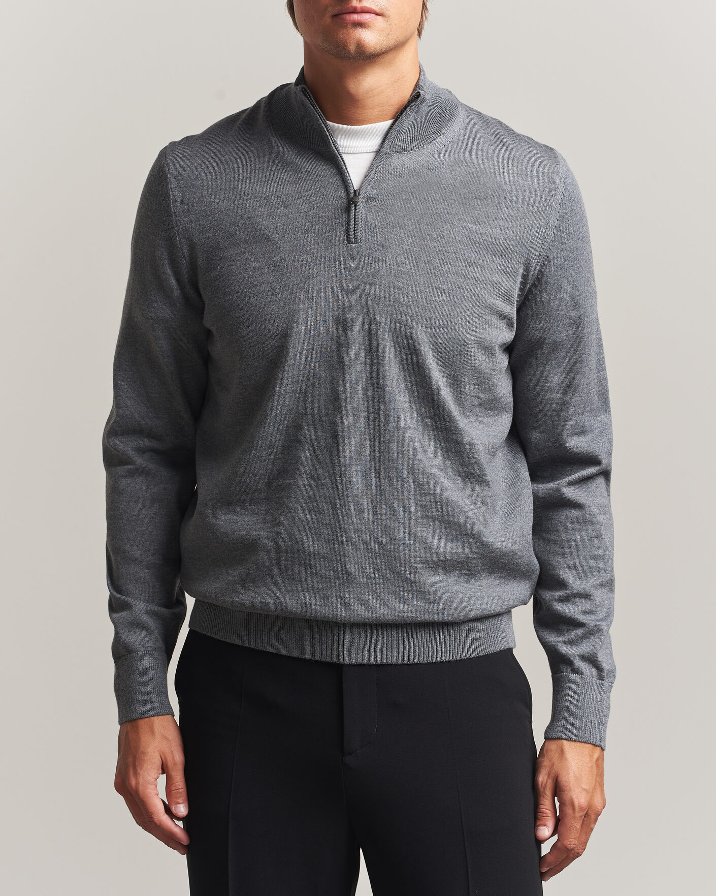 Homme | Pulls Et Tricots | BOSS BLACK | Ebenji Merino Knitted Half Zip Medium Grey