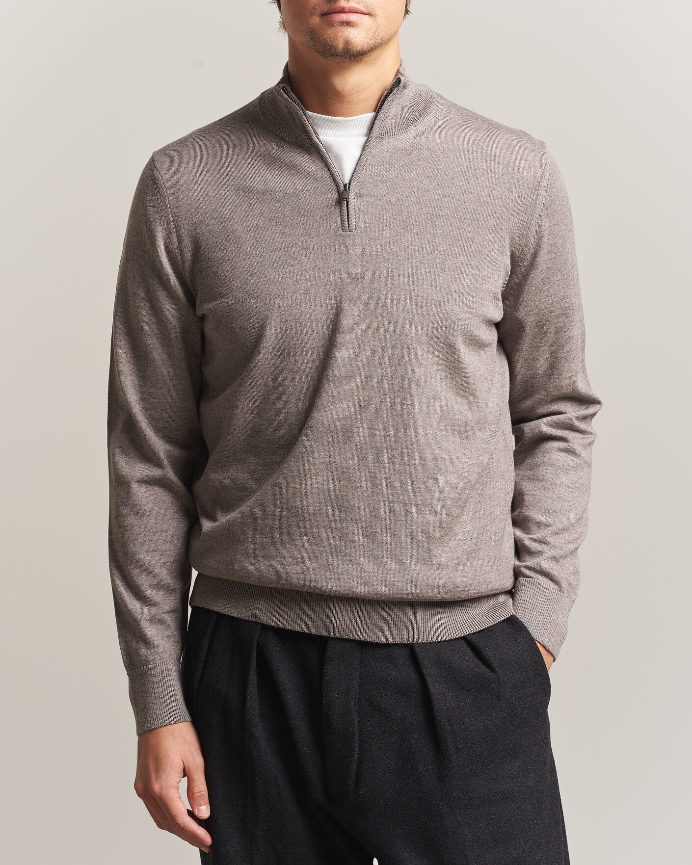 Homme | Pulls Et Tricots | BOSS BLACK | Ebenji Merino Knitted Half Zip Open Brown