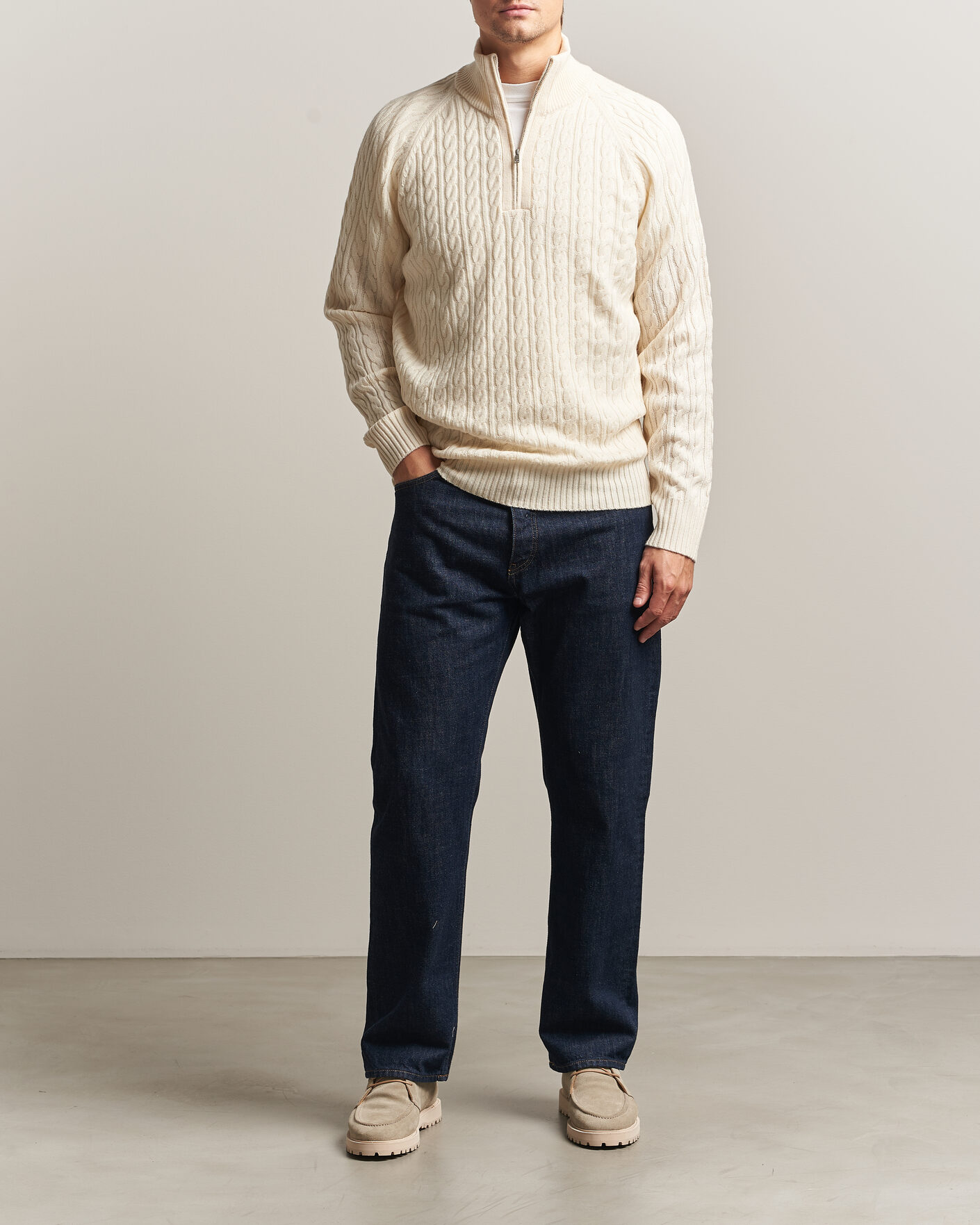 Homme | Pulls Et Tricots | BOSS BLACK | Furore Wool/Cashmere Cable Half Zip Open White