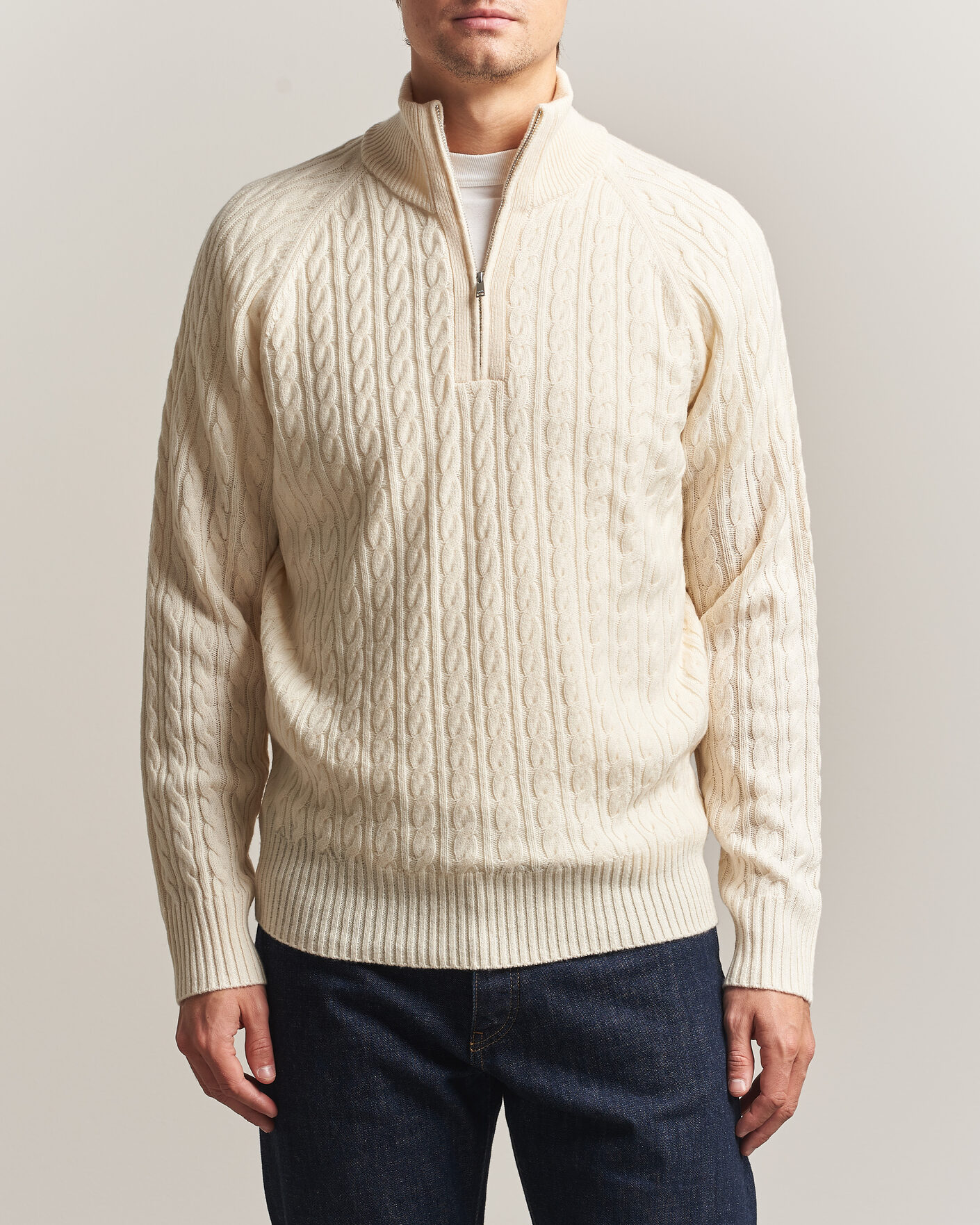 Homme | Pulls Et Tricots | BOSS BLACK | Furore Wool/Cashmere Cable Half Zip Open White