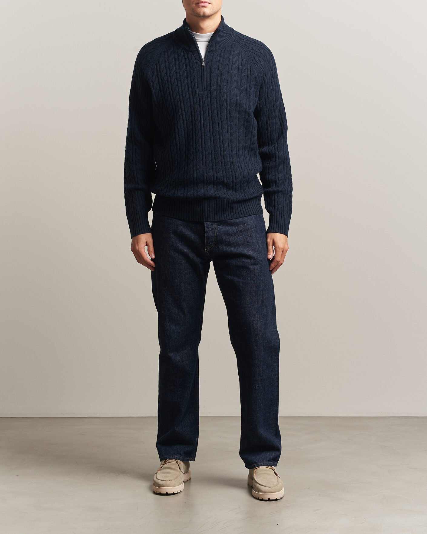 Homme | Pulls Et Tricots | BOSS BLACK | Furore Wool/Cashmere Cable Half Zip Dark Blue
