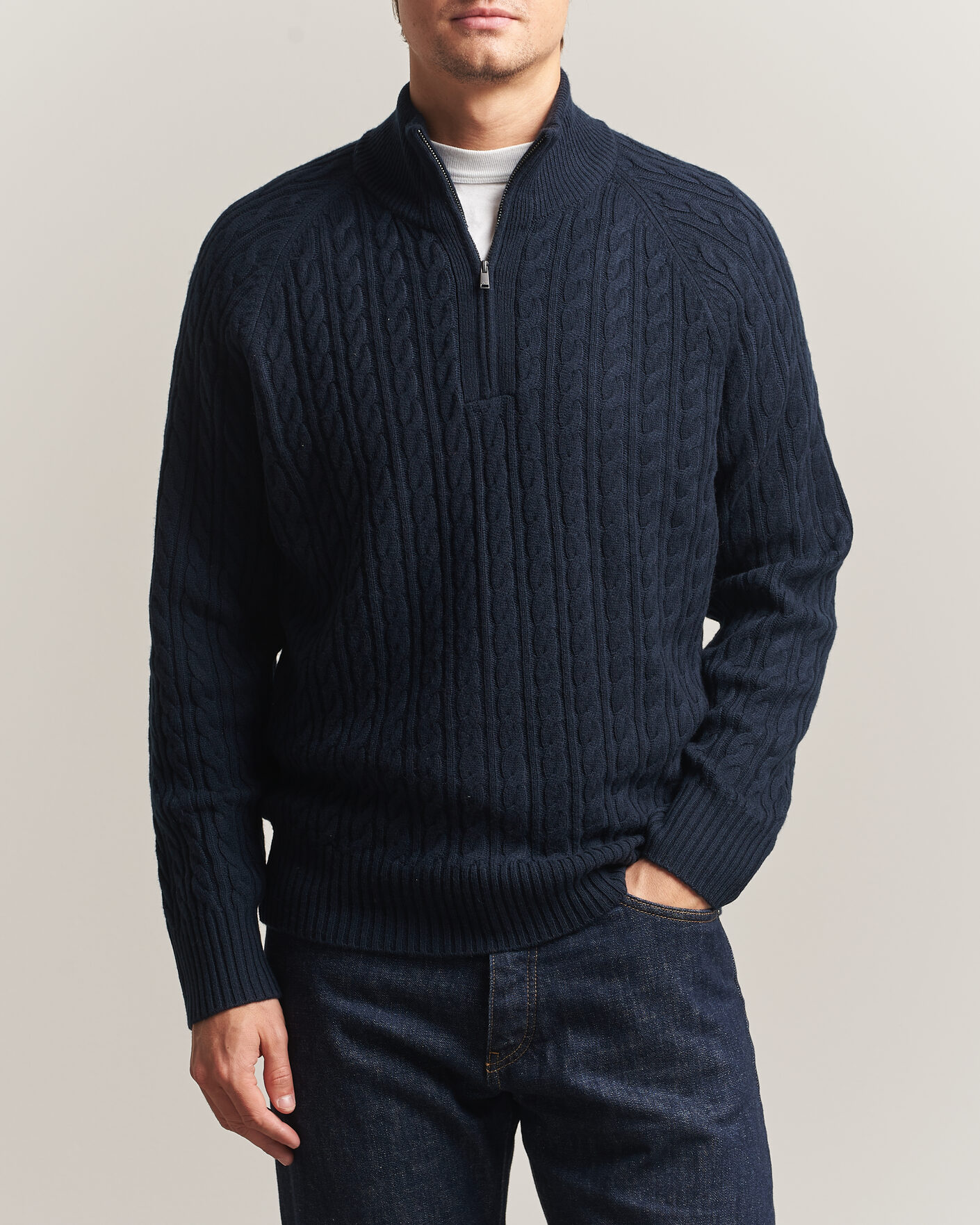 Homme | Pulls Et Tricots | BOSS BLACK | Furore Wool/Cashmere Cable Half Zip Dark Blue