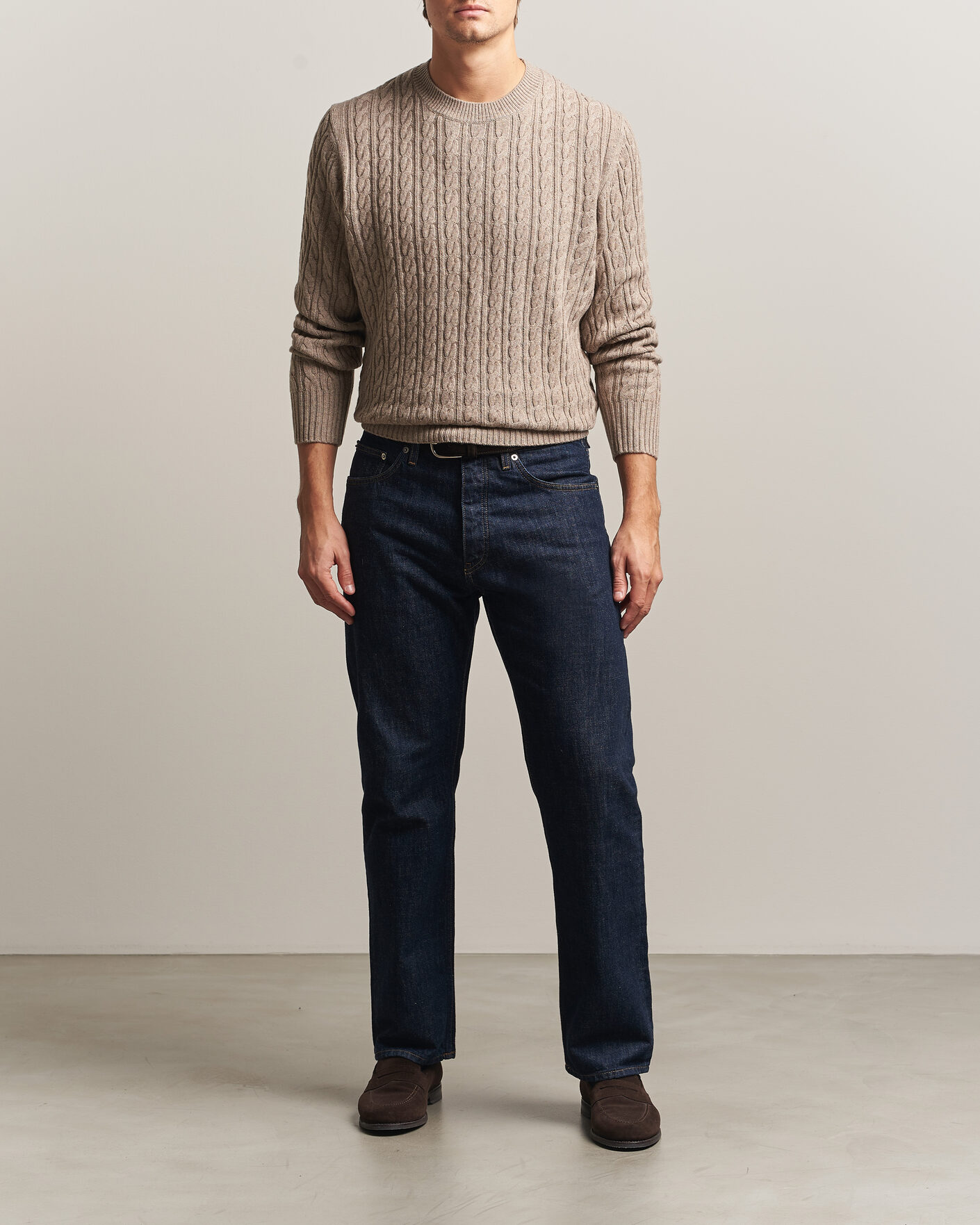 Homme | Pulls Et Tricots | BOSS BLACK | Furlan Wool/Cashmere Cable Crew Neck Open Brown