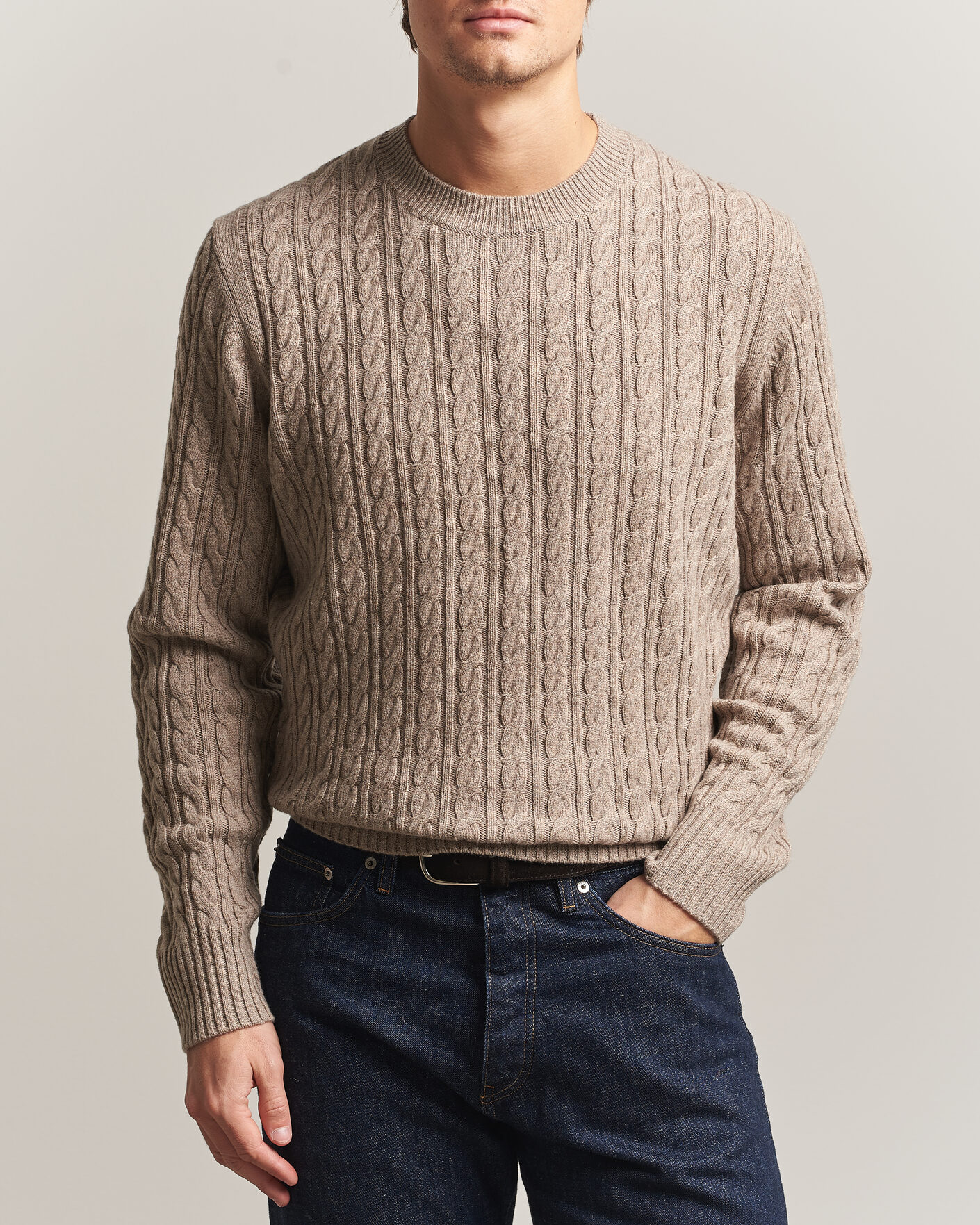 Homme | Pulls Et Tricots | BOSS BLACK | Furlan Wool/Cashmere Cable Crew Neck Open Brown