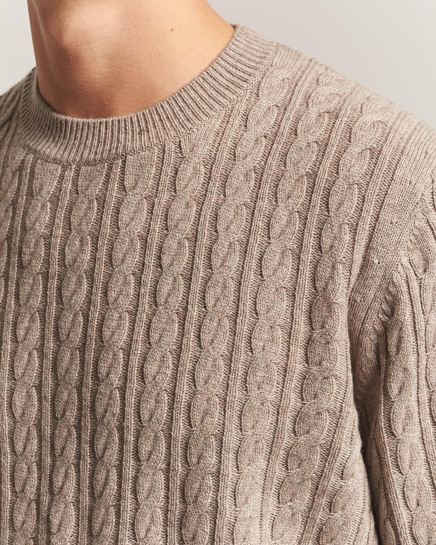 Homme | Pulls Et Tricots | BOSS BLACK | Furlan Wool/Cashmere Cable Crew Neck Open Brown