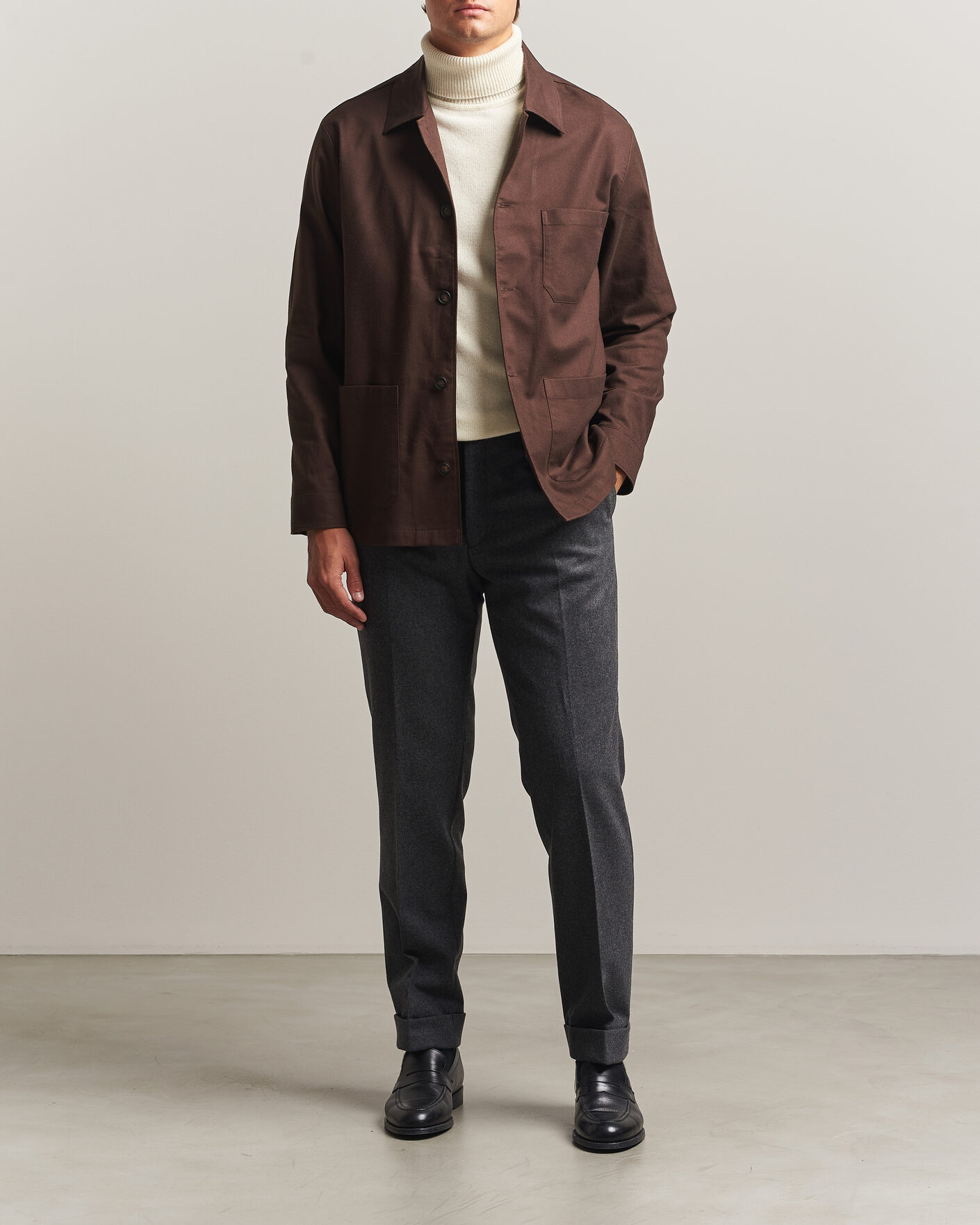 Homme | Chemises | BOSS BLACK | Cai Cotton Overshirt Dark Brown