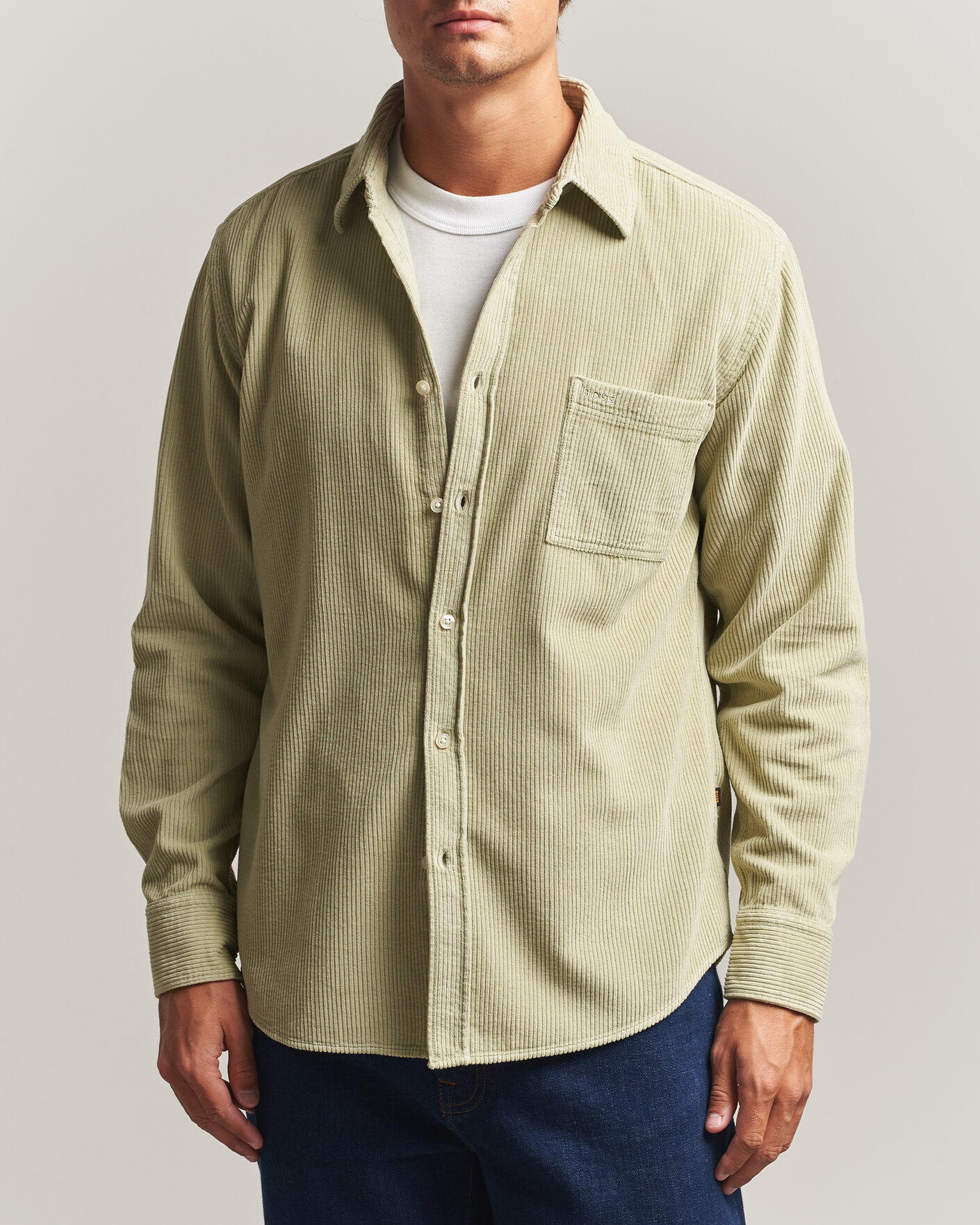 Homme | Chemises | BOSS ORANGE | Relegant Corduroy Shirt Open Green