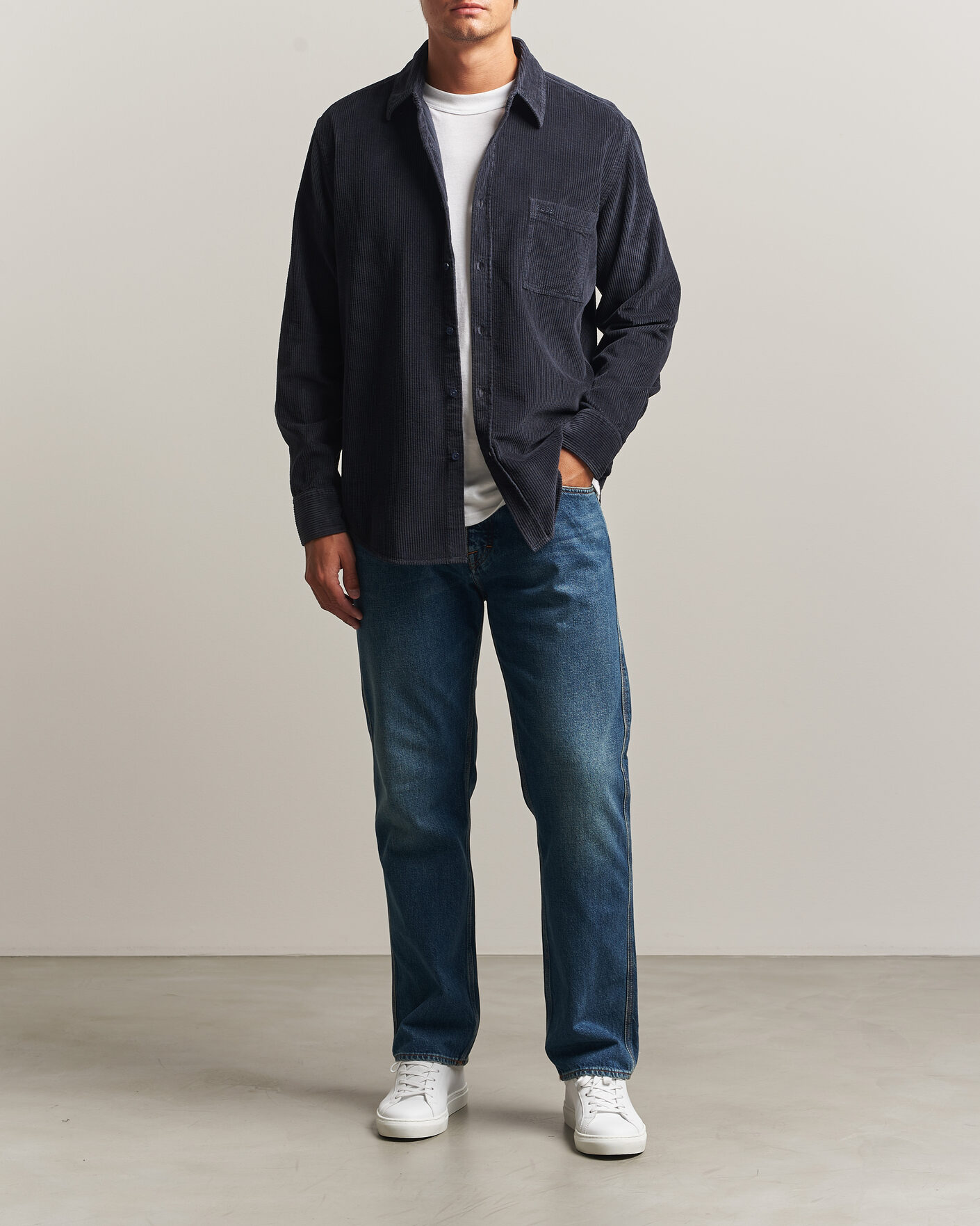 Homme | Chemises | BOSS ORANGE | Relegant Corduroy Shirt Dark Blue