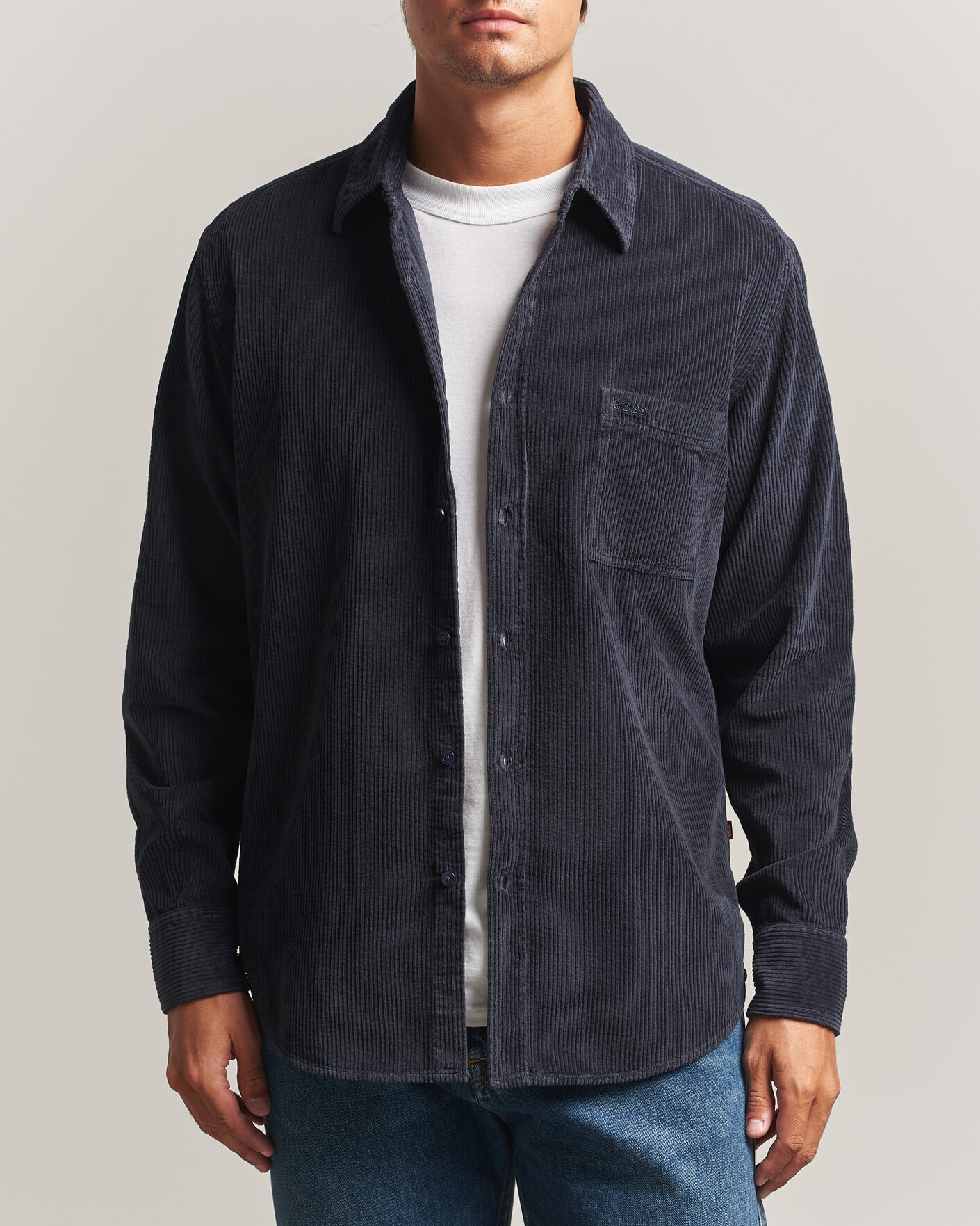 Homme | Chemises | BOSS ORANGE | Relegant Corduroy Shirt Dark Blue